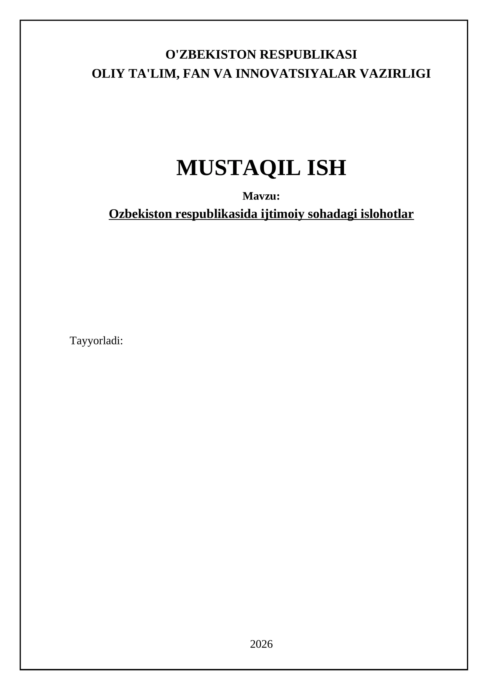 Ozbekiston respublikasida ijtimoiy sohadagi islohotlar