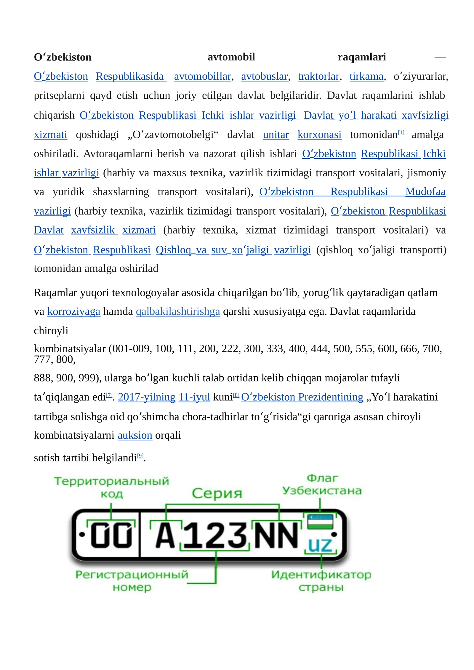 Oʻzbekiston avtomobil raqamlari