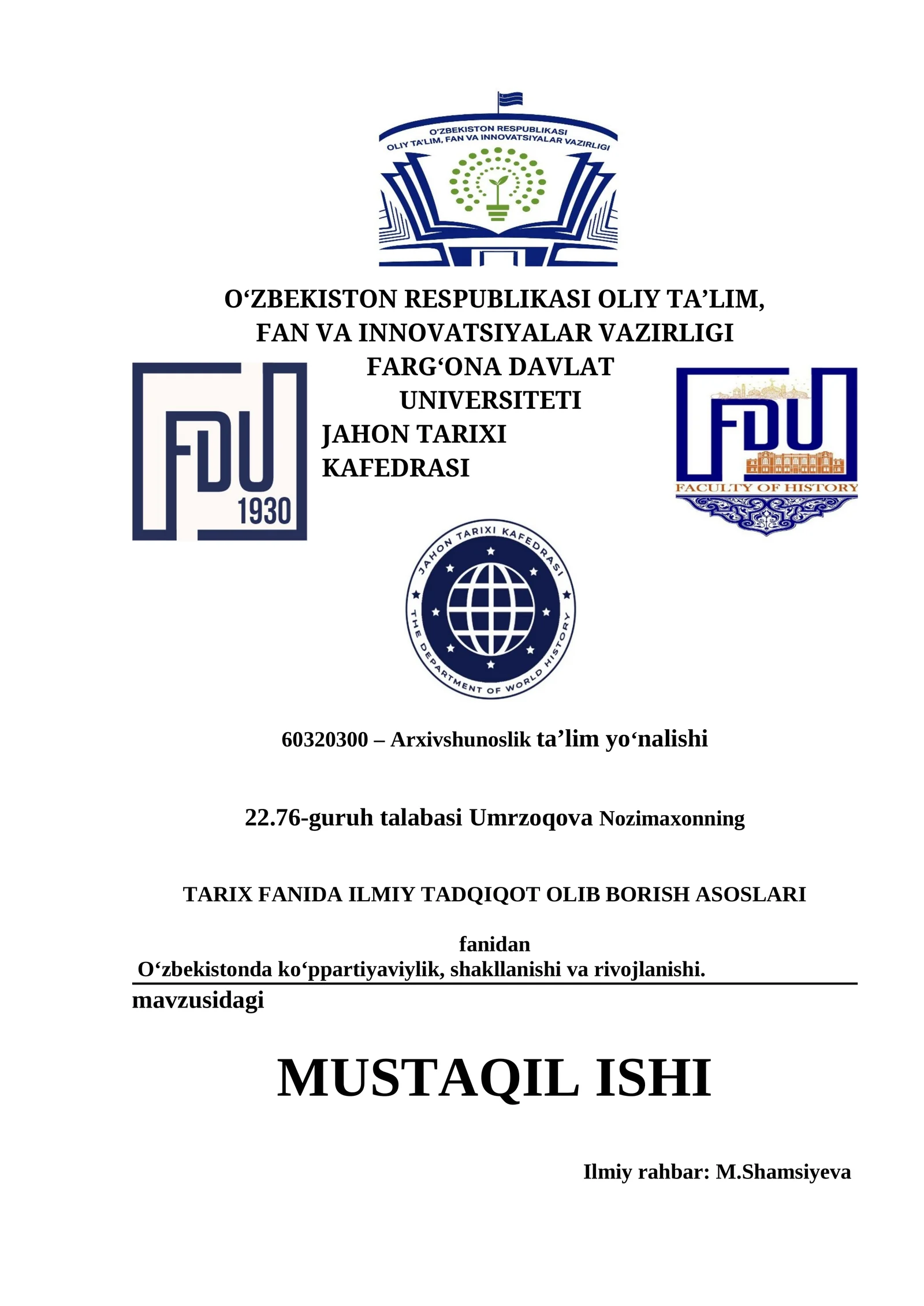 TARIX FANIDA ILMIY TADQIQOT OLIB BORISH ASOSLARI