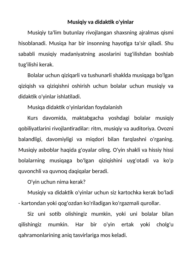 Musiqiy va didaktik o'yinlar