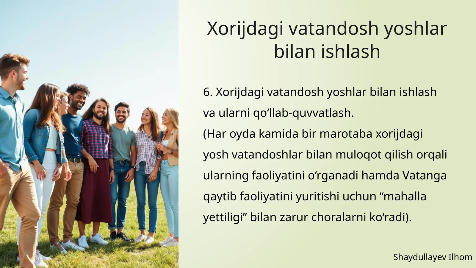 Xorijdagi vatandosh yoshlar bilan ishlash
