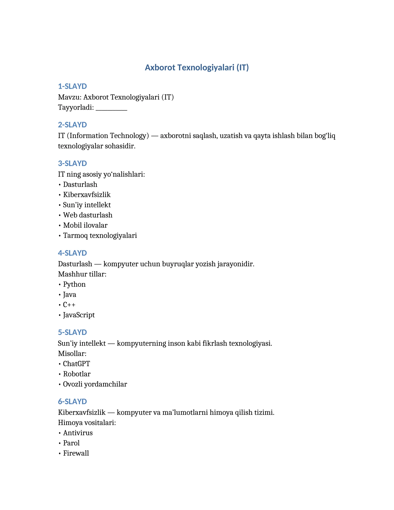 Axborot Texnologiyalari (IT)