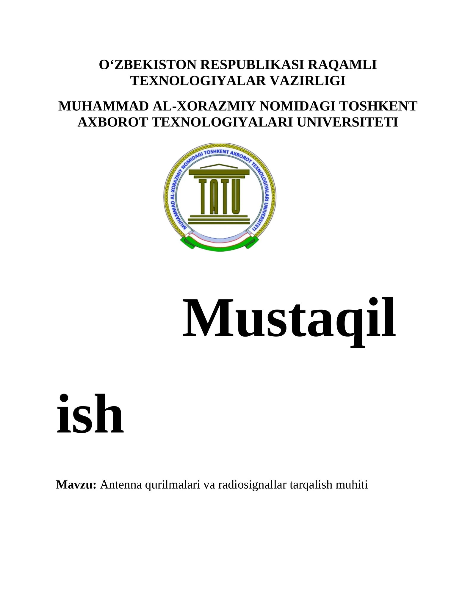 Antenna qurilmalari va radiosignallar tarqalish muhiti