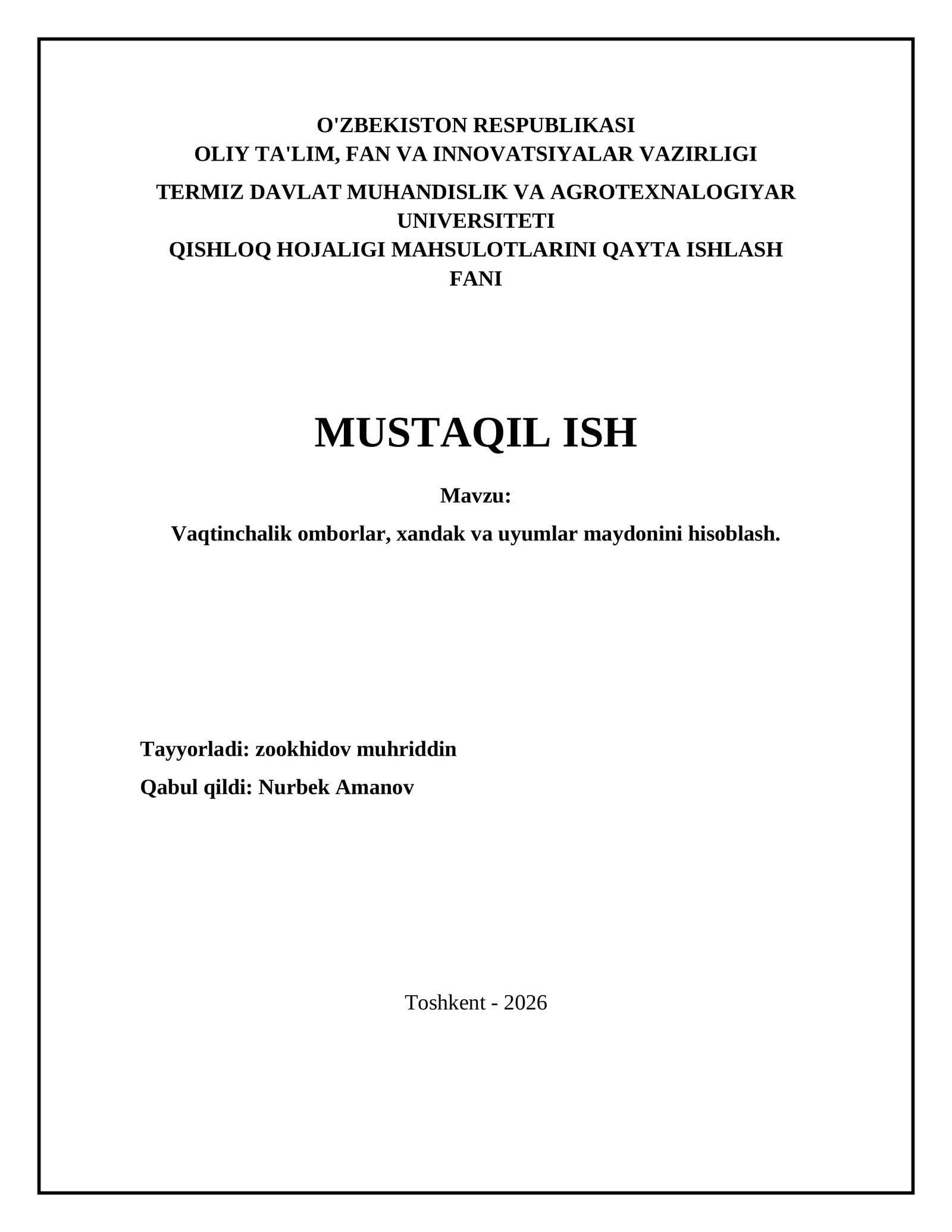 Vaqtinchalik omborlar, xandak va uyumlar maydonini hisoblash