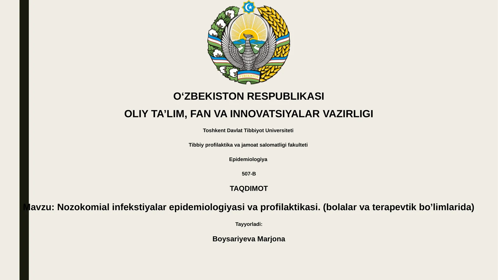 Nozokomial infekstiyalar epidemiologiyasi va profilaktikasi