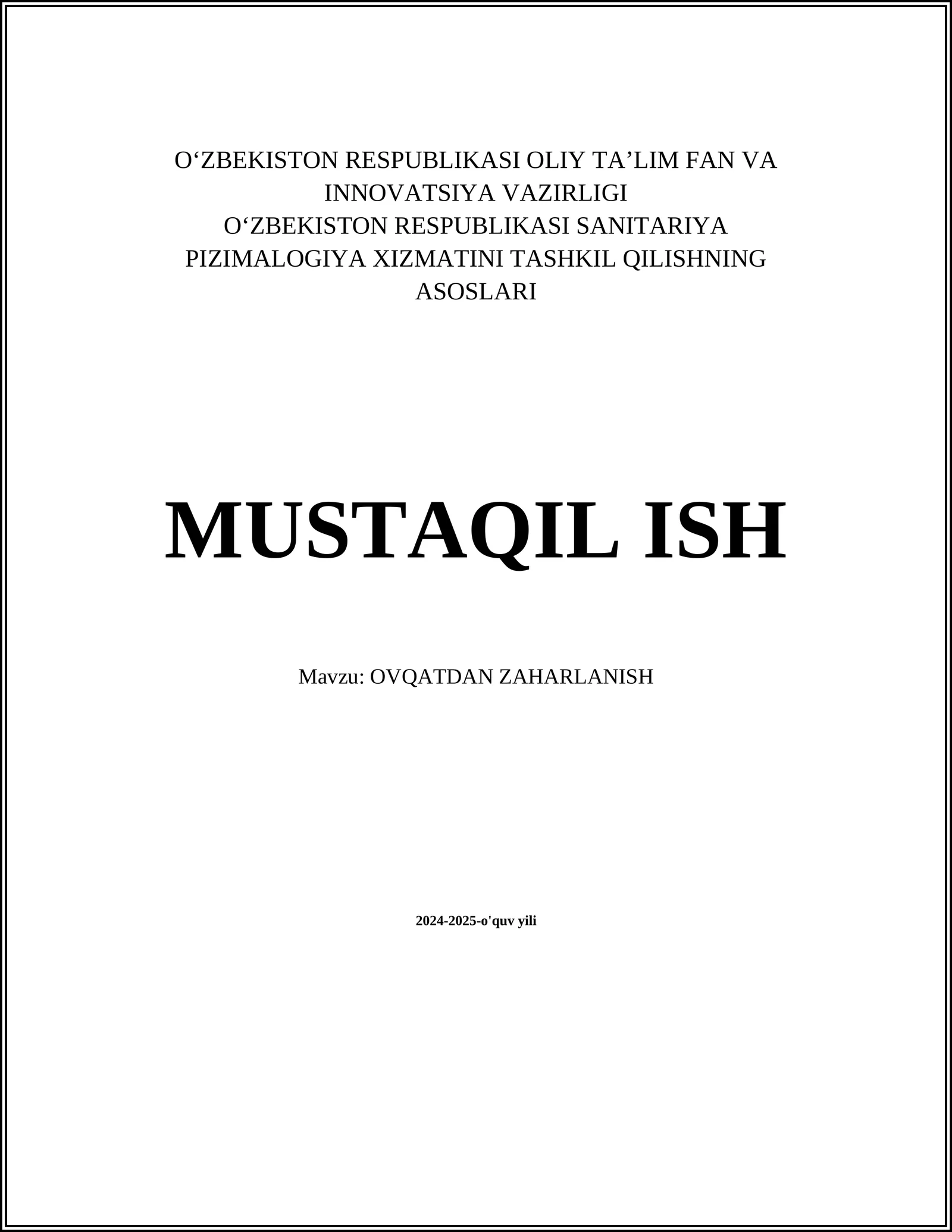 OVQATDAN ZAHARLANISH