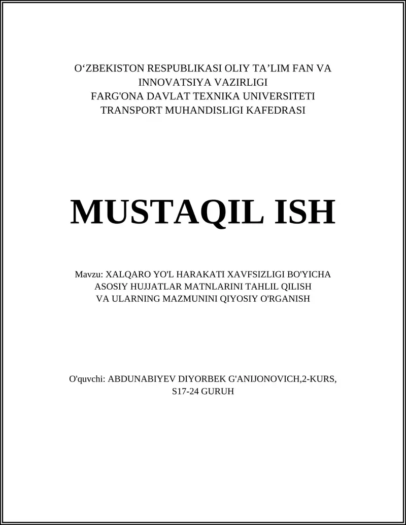 1949 yilgi Jeneva va 1968 yilgi Vena konvensiyalarining yo‘l harakati qoidalari bo‘yicha taqqosiy tahlili