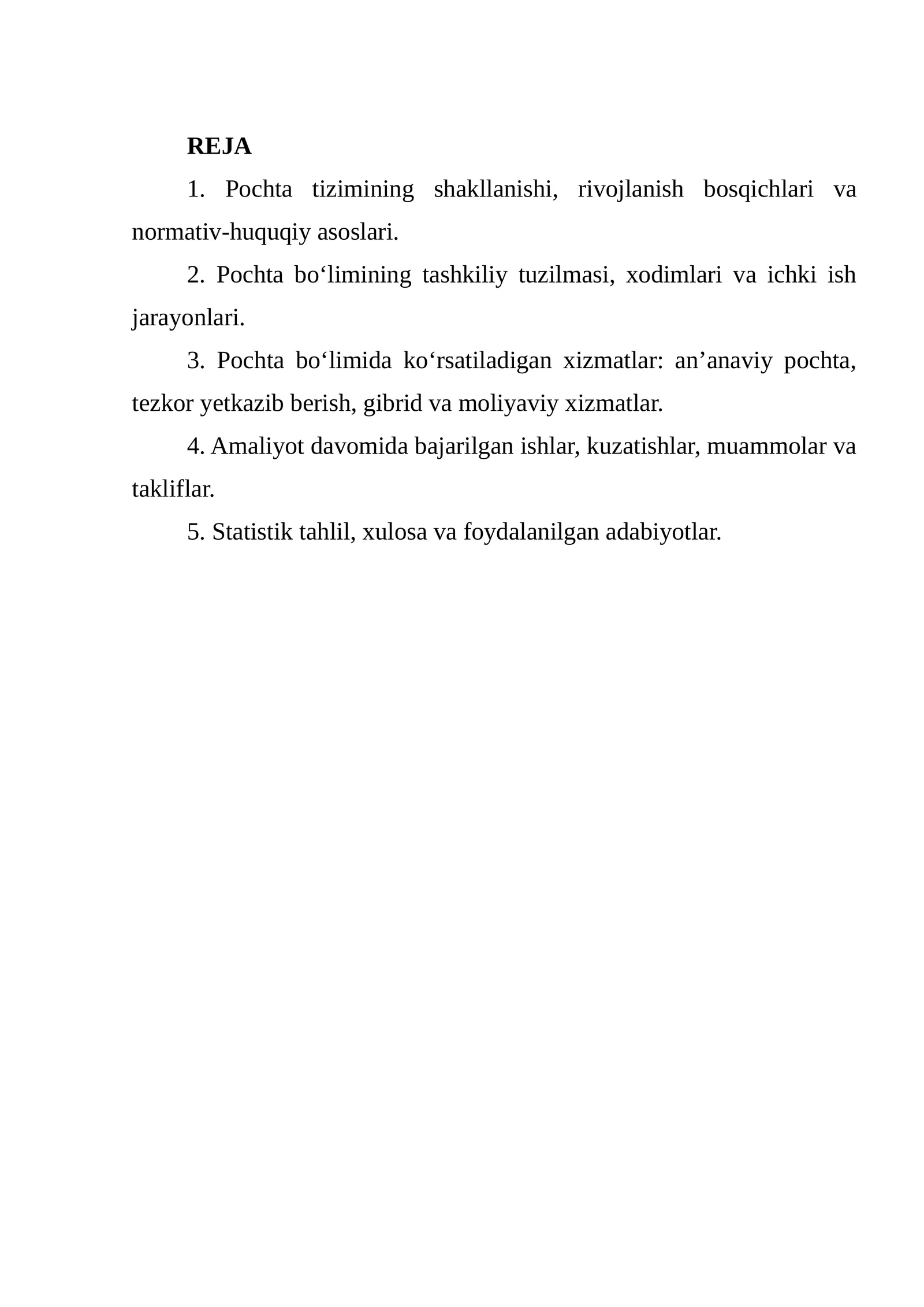pochta amaliyot hisoboti
