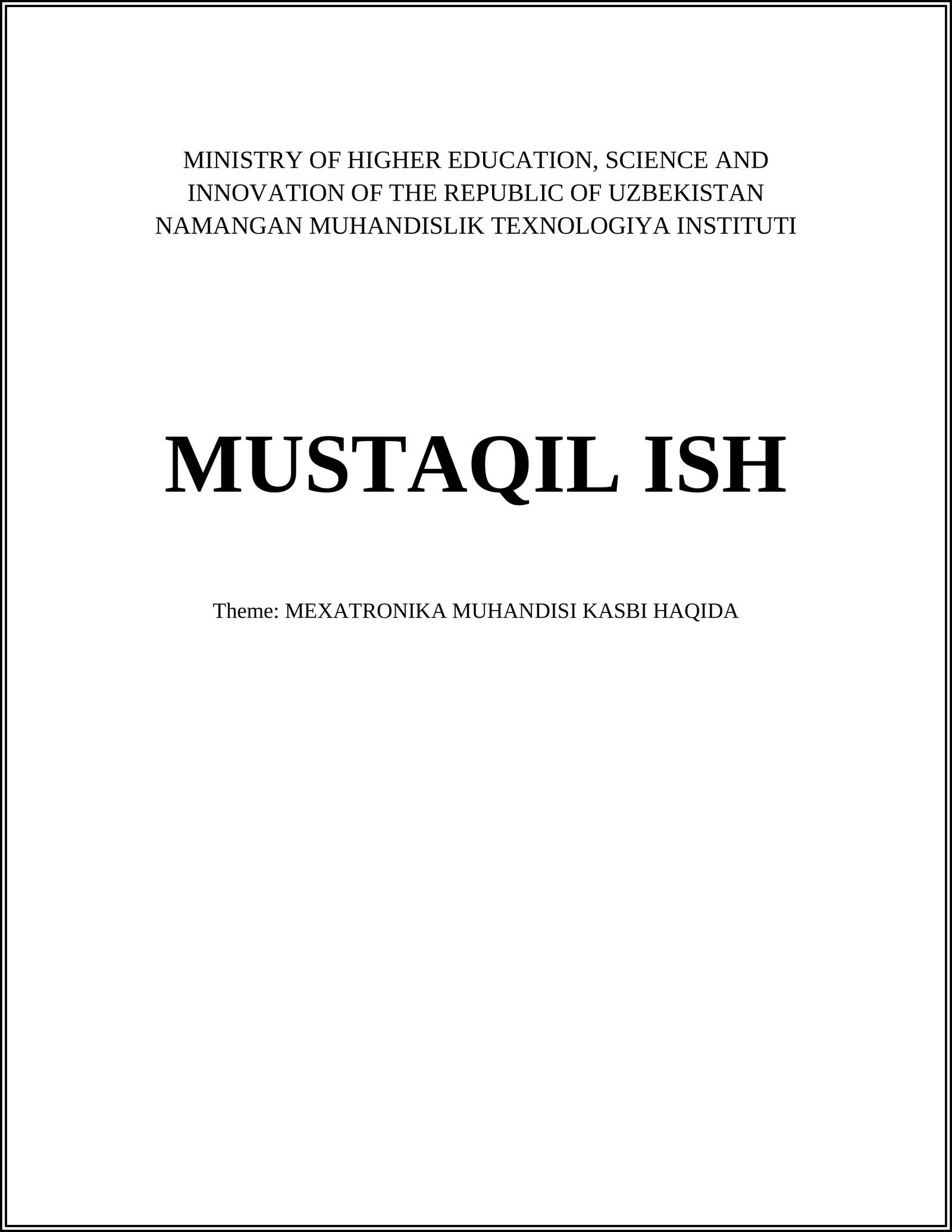 MEXATRONIKA MUHANDISI KASBI HAQIDA