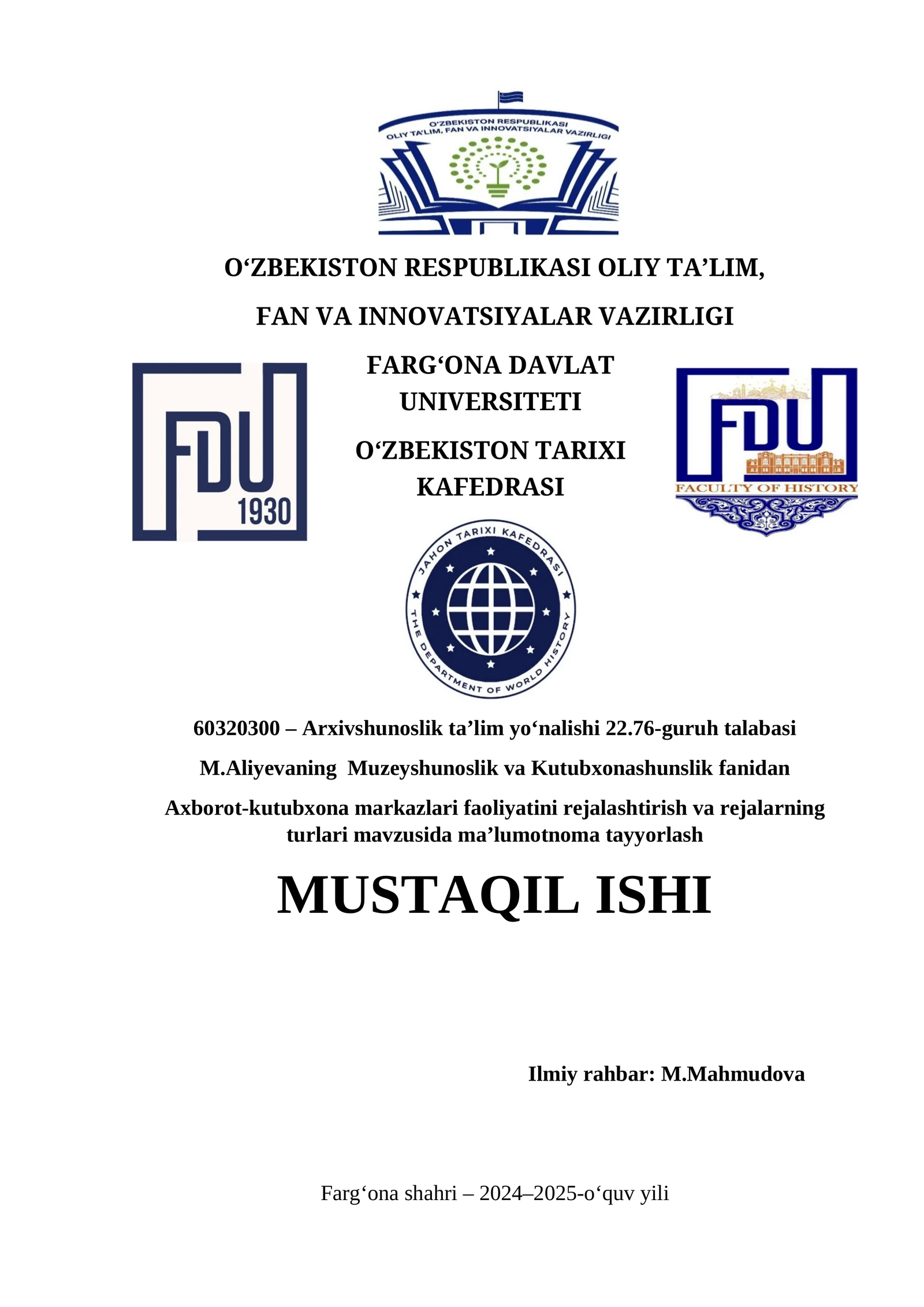 Axborot-kutubxona markazlari faoliyatini rejalashtirish va rejalarning turlari mavzusida ma’lumotnoma tayyorlash