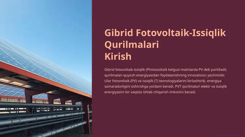 Gibrid Fotovoltaik-Issiqlik Qurilmalari