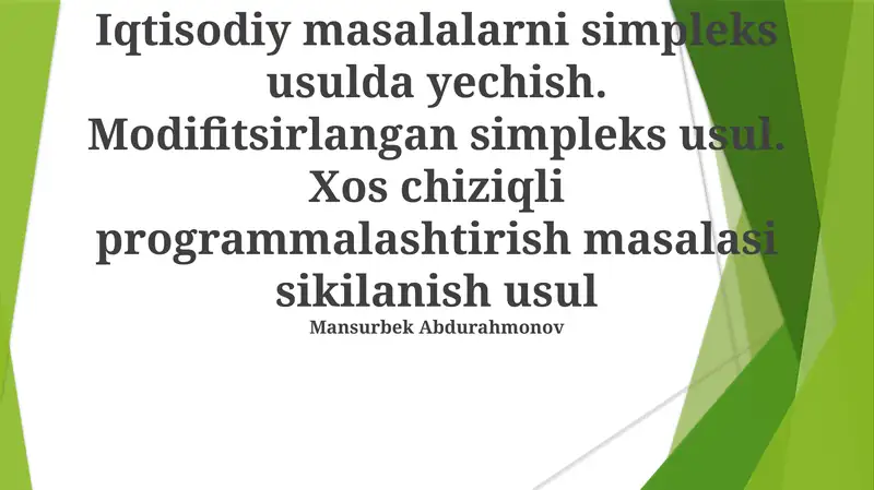O'zgartirilgan Simpleks Usulı
