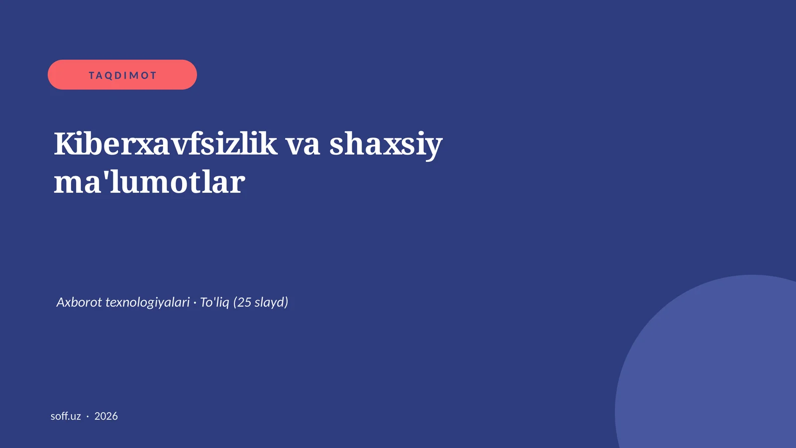 Kiberxavfsizlik va shaxsiy ma'lumotlar