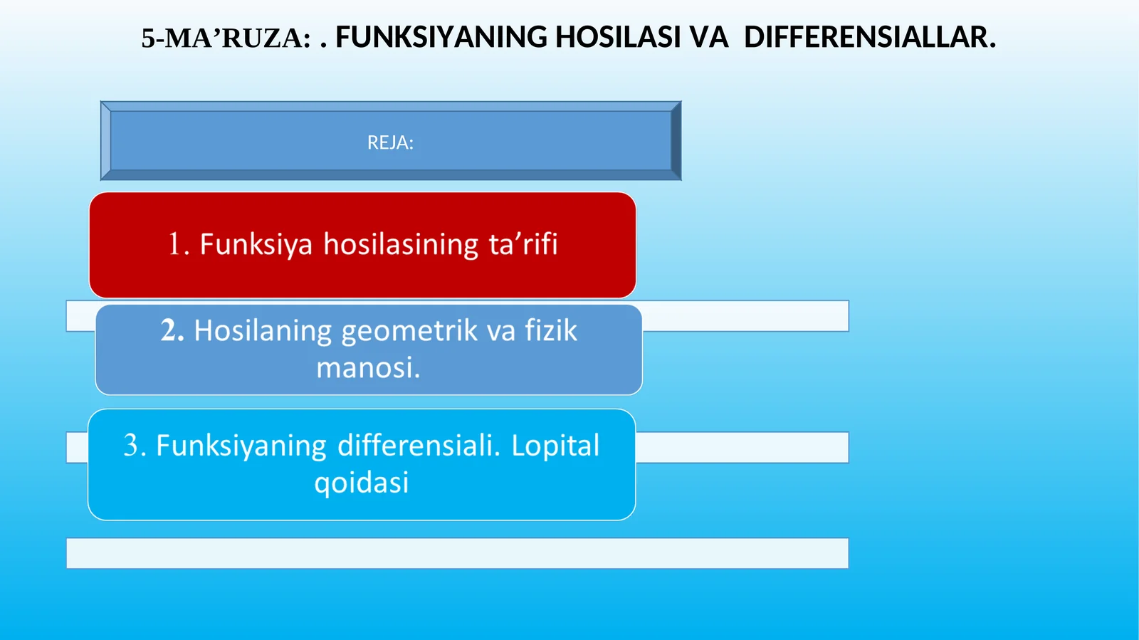 5-MA’RUZA:.FUNKSIYANING HOSILASI VA DIFFERENSIALLAR