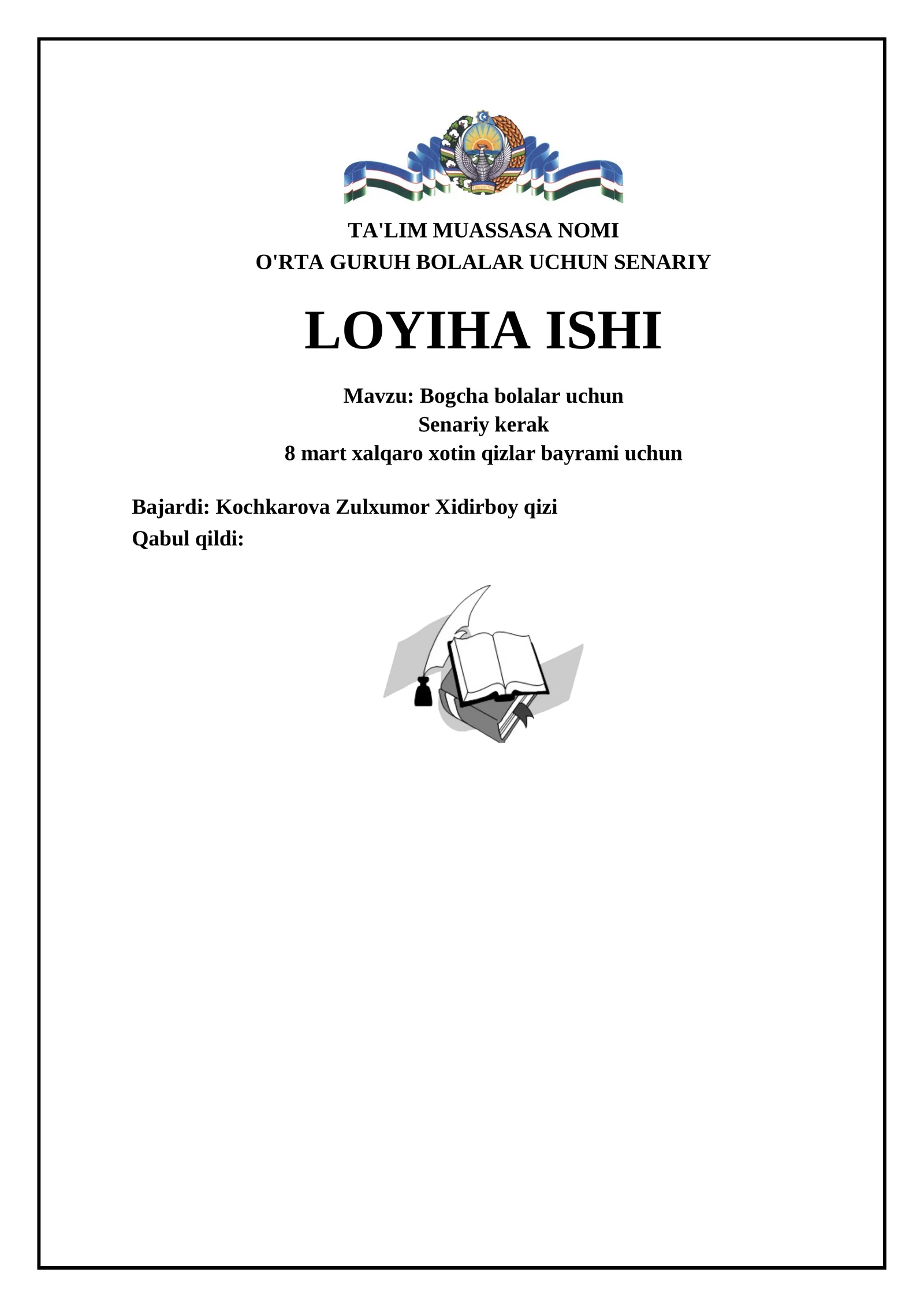O'RTA GURUH BOLALAR UCHUN SENARIY