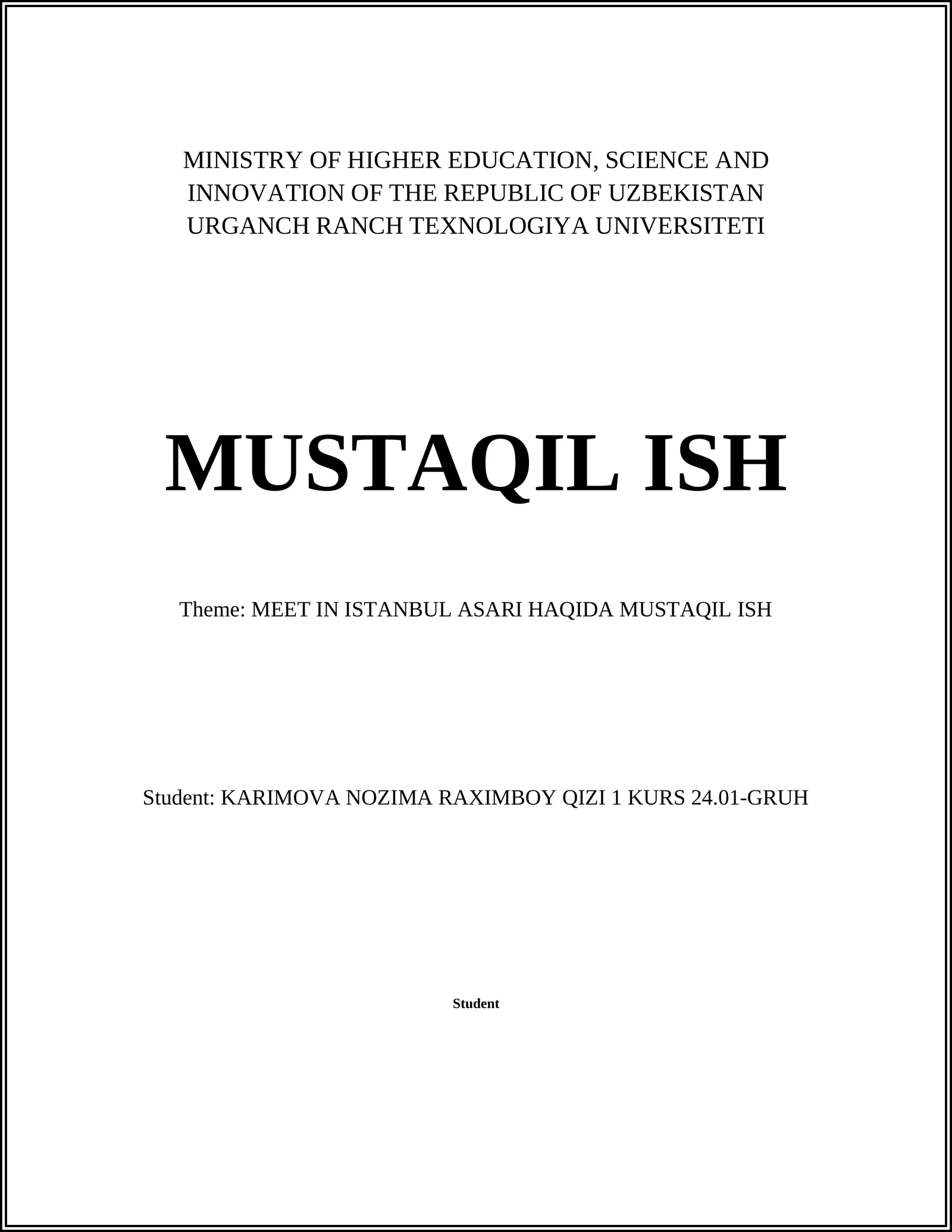 MEET IN ISTANBUL ASARI HAQIDA MUSTAQIL ISH