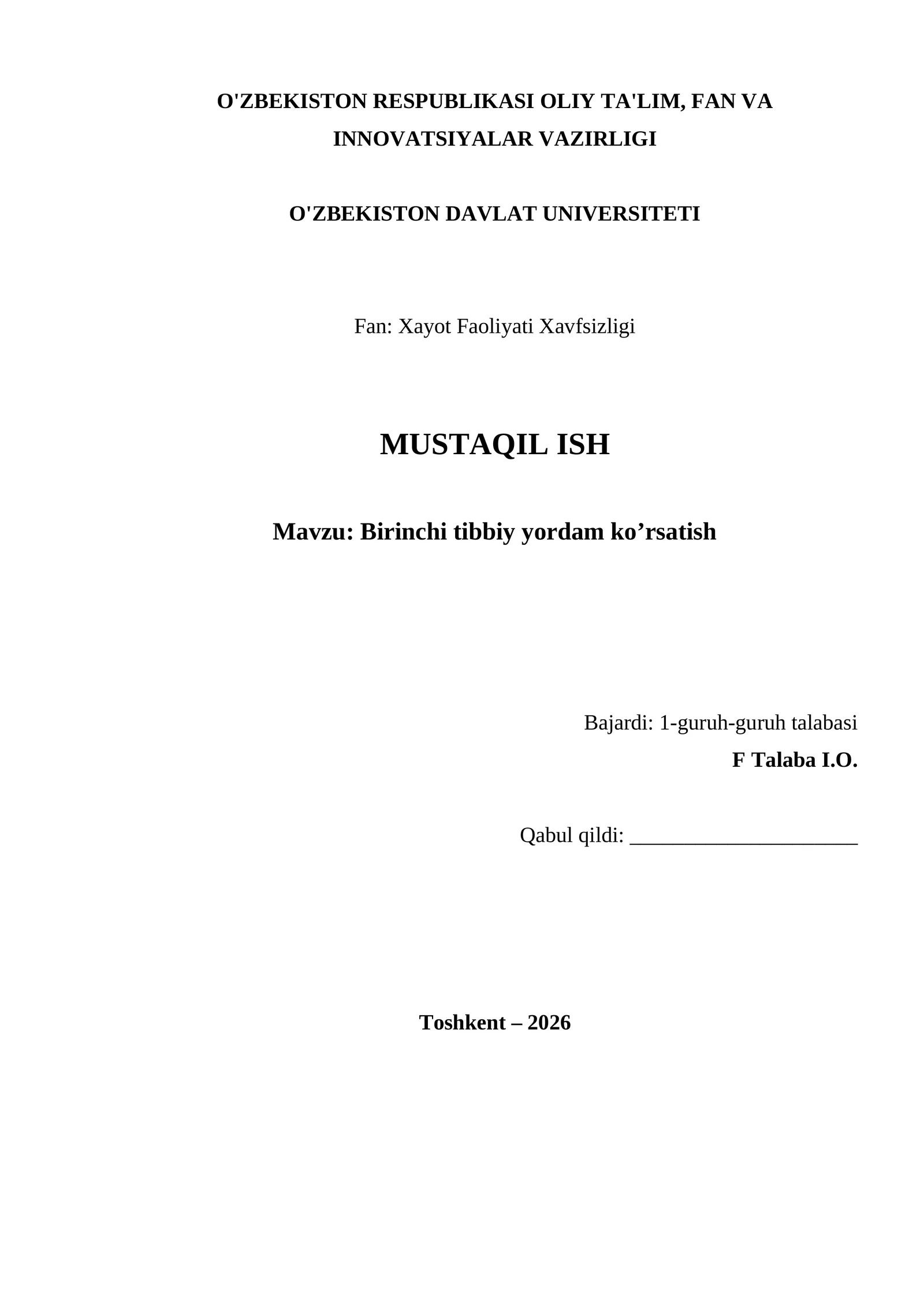Birinchi tibbiy yordam ko’rsatish