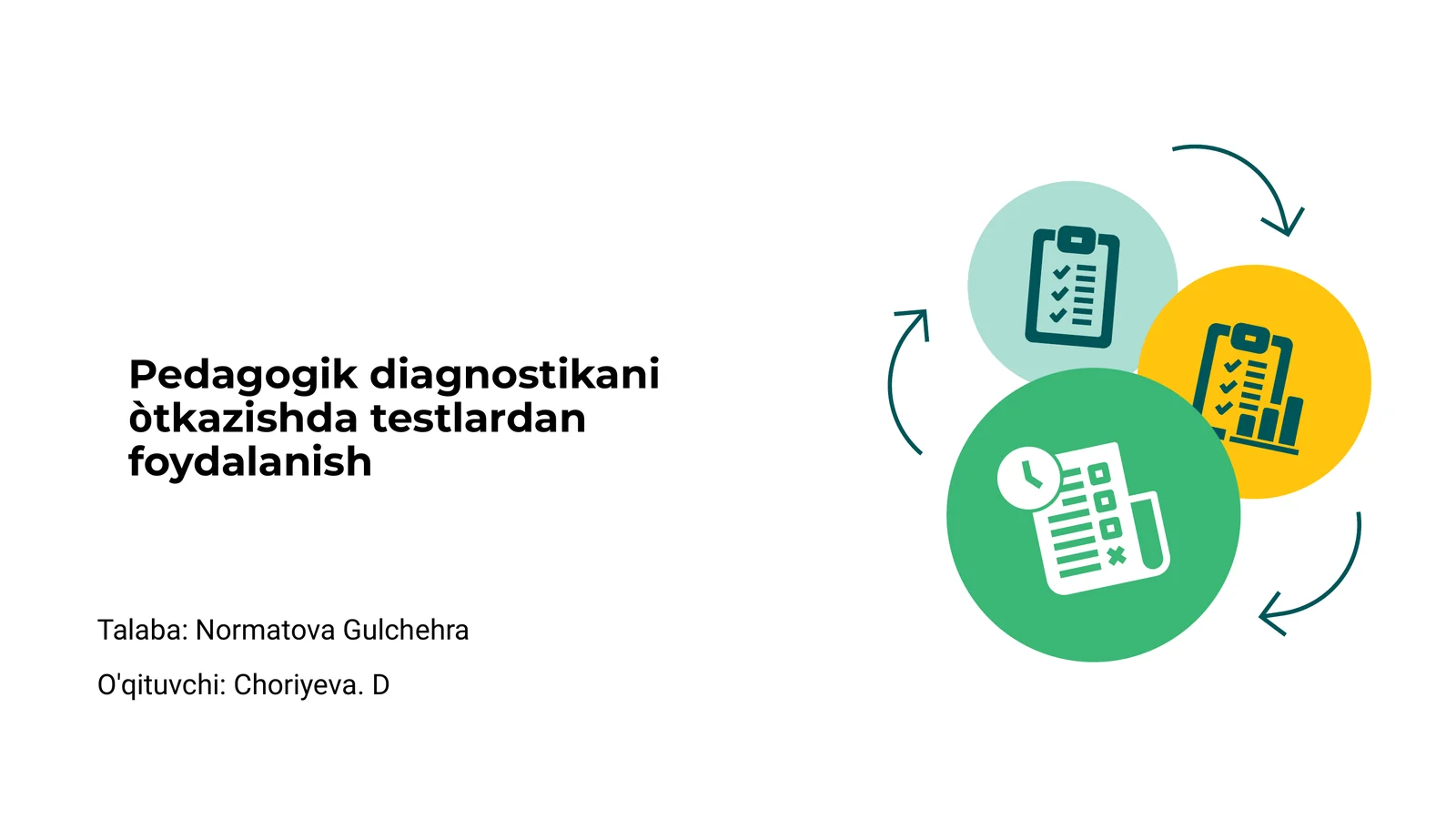 Pedagogik diagnostikani òtkazishda testlardan foydalanish