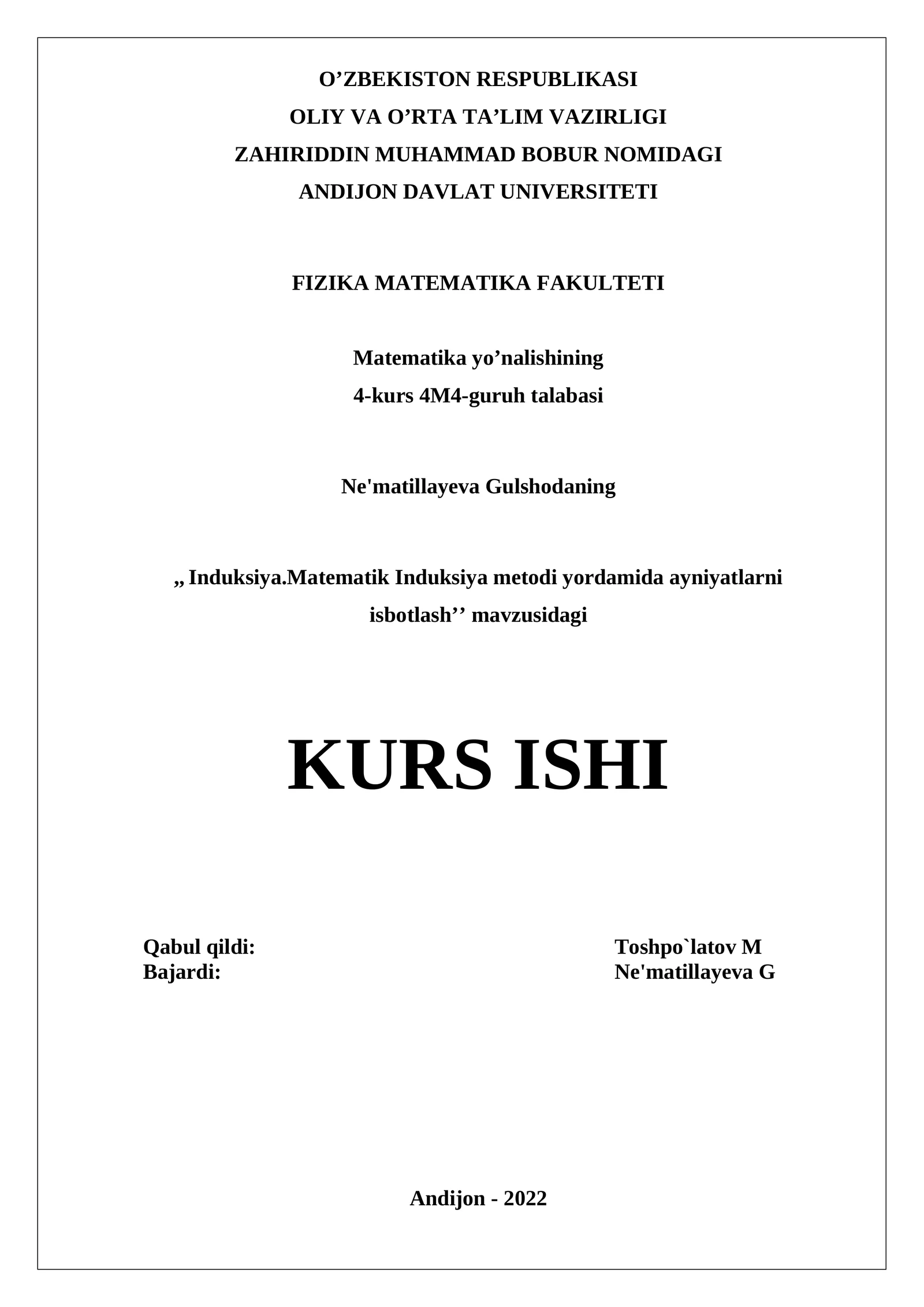 Matematika Induksiya Metodi Yordamida Ayniyatlarni Isbotlash