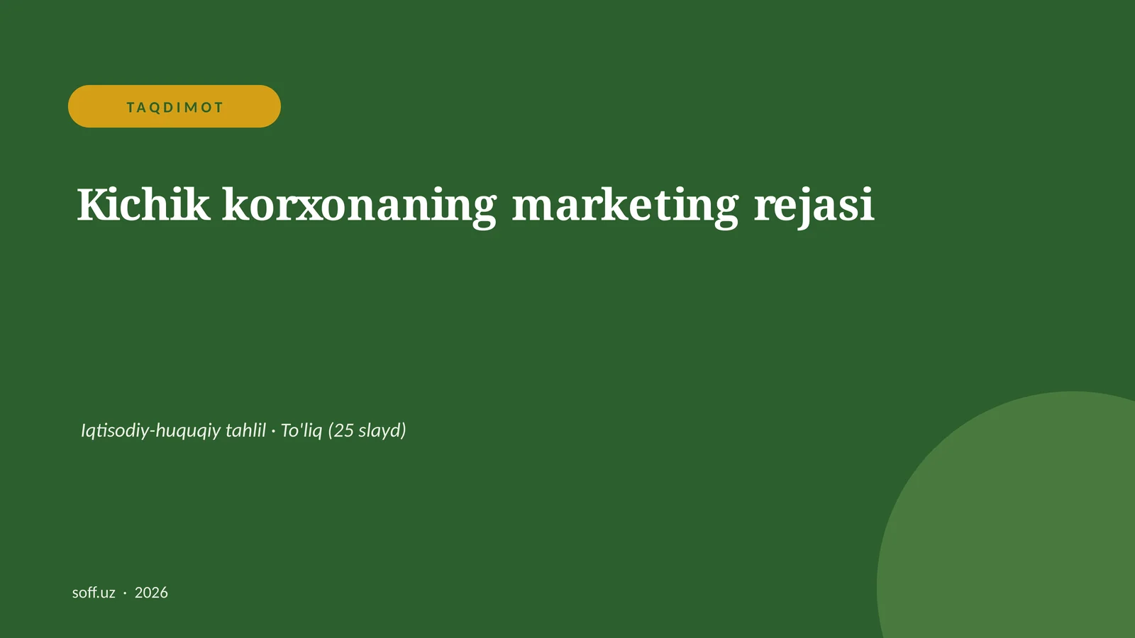 Kichik korxonaning marketing rejasi