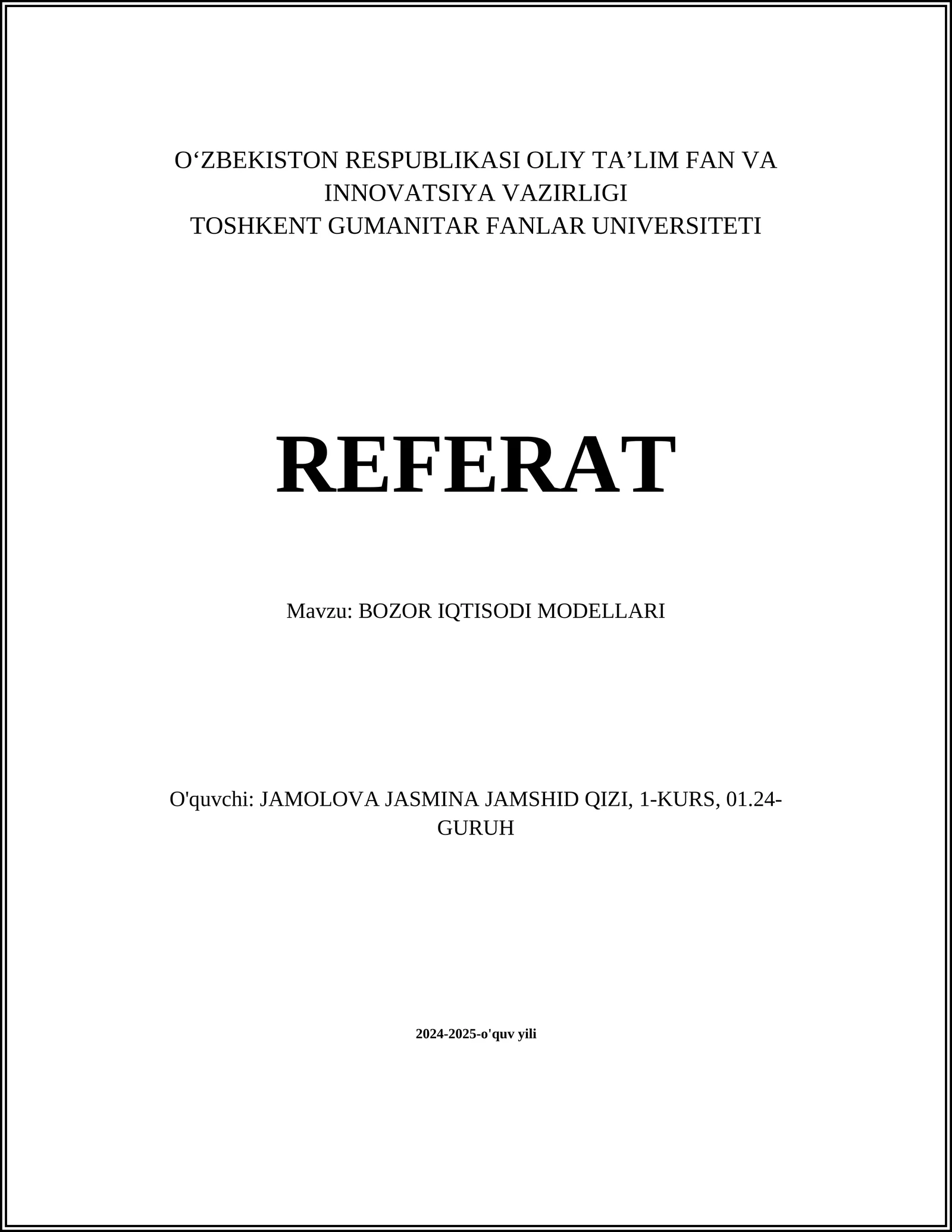 BOZOR IQTISODI MODELLARI