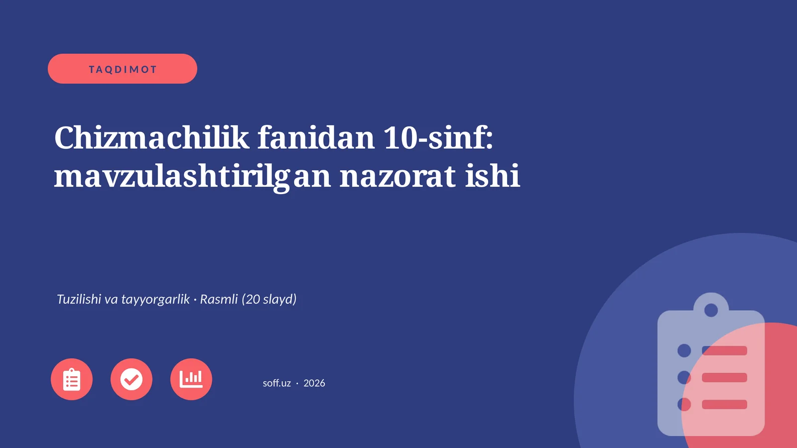 Chizmachilik fanidan 10-sinf: mavzulashtirilgan nazorat ishi