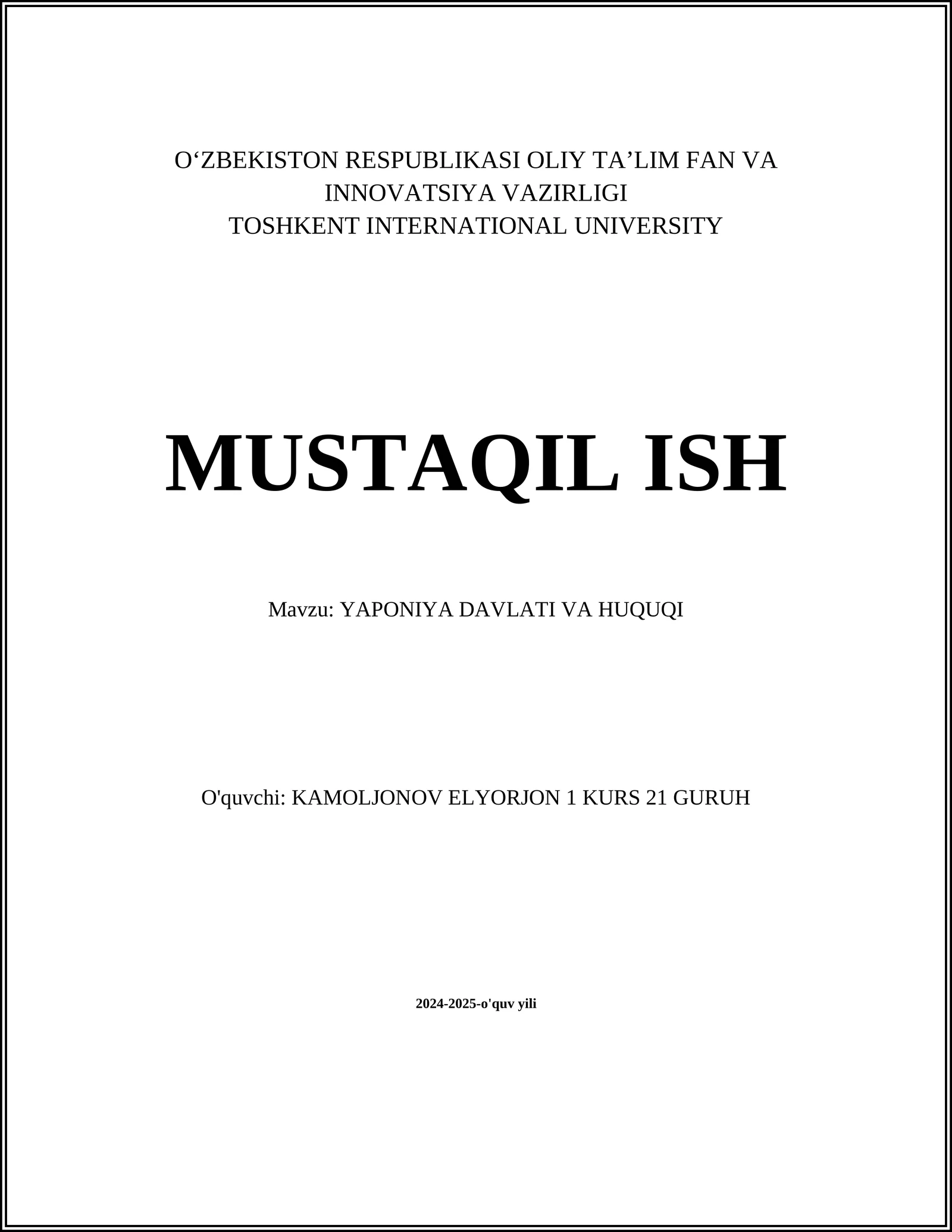 Yaponiya Davlati va Huquqi