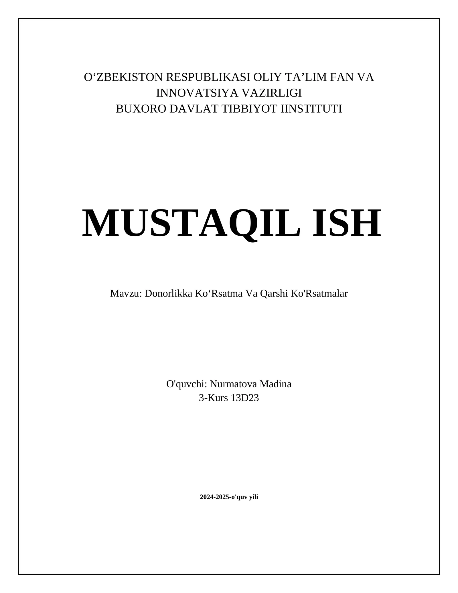 Donorlikka Ko‘Rsatma Va Qarshi Ko'Rsatmalar