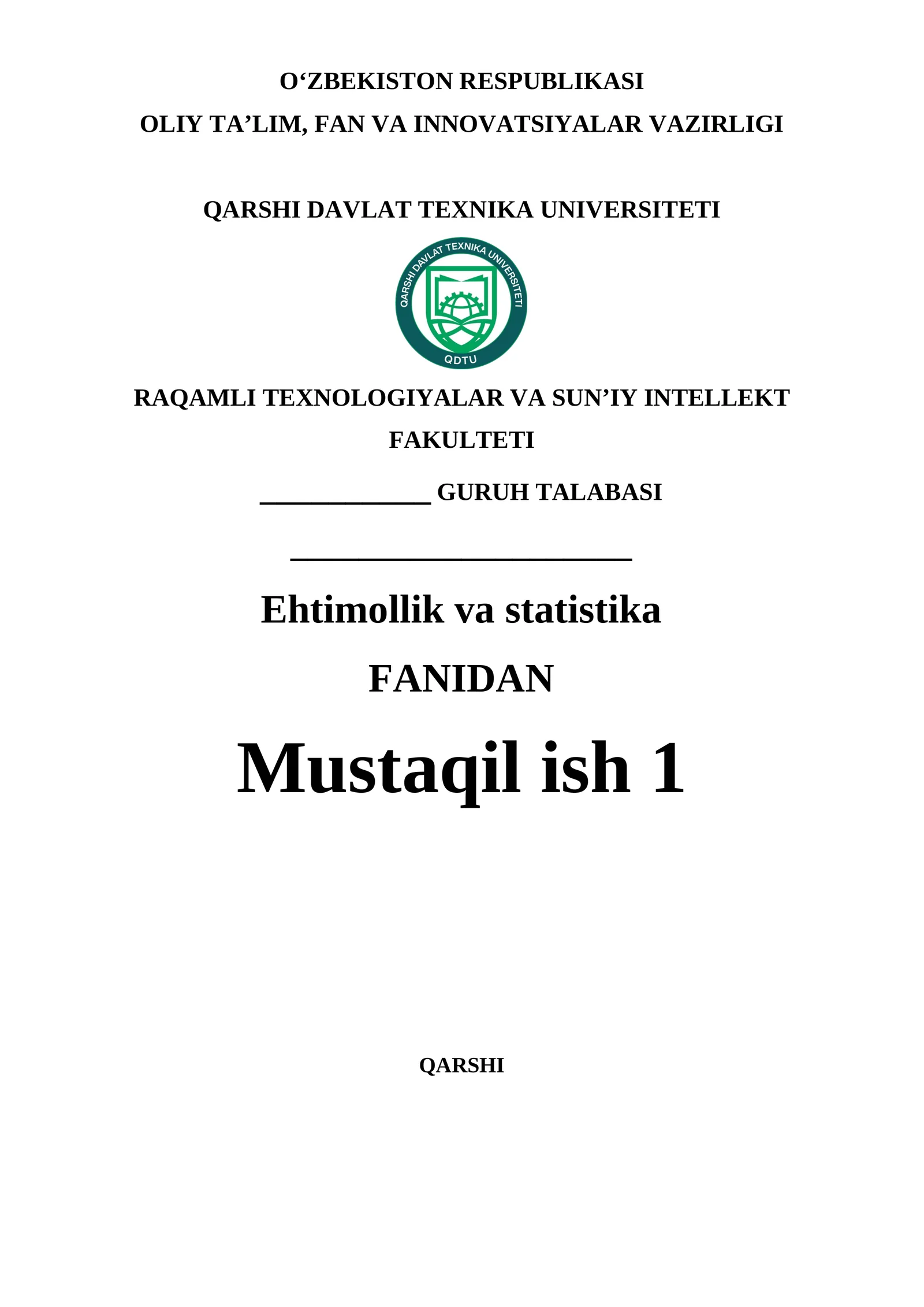 1-mustaqil ish.HODISALAR VA ULARNING TURLARI. HODISALAR ALGEBRASI VA SIGMA-ALGEBRASI