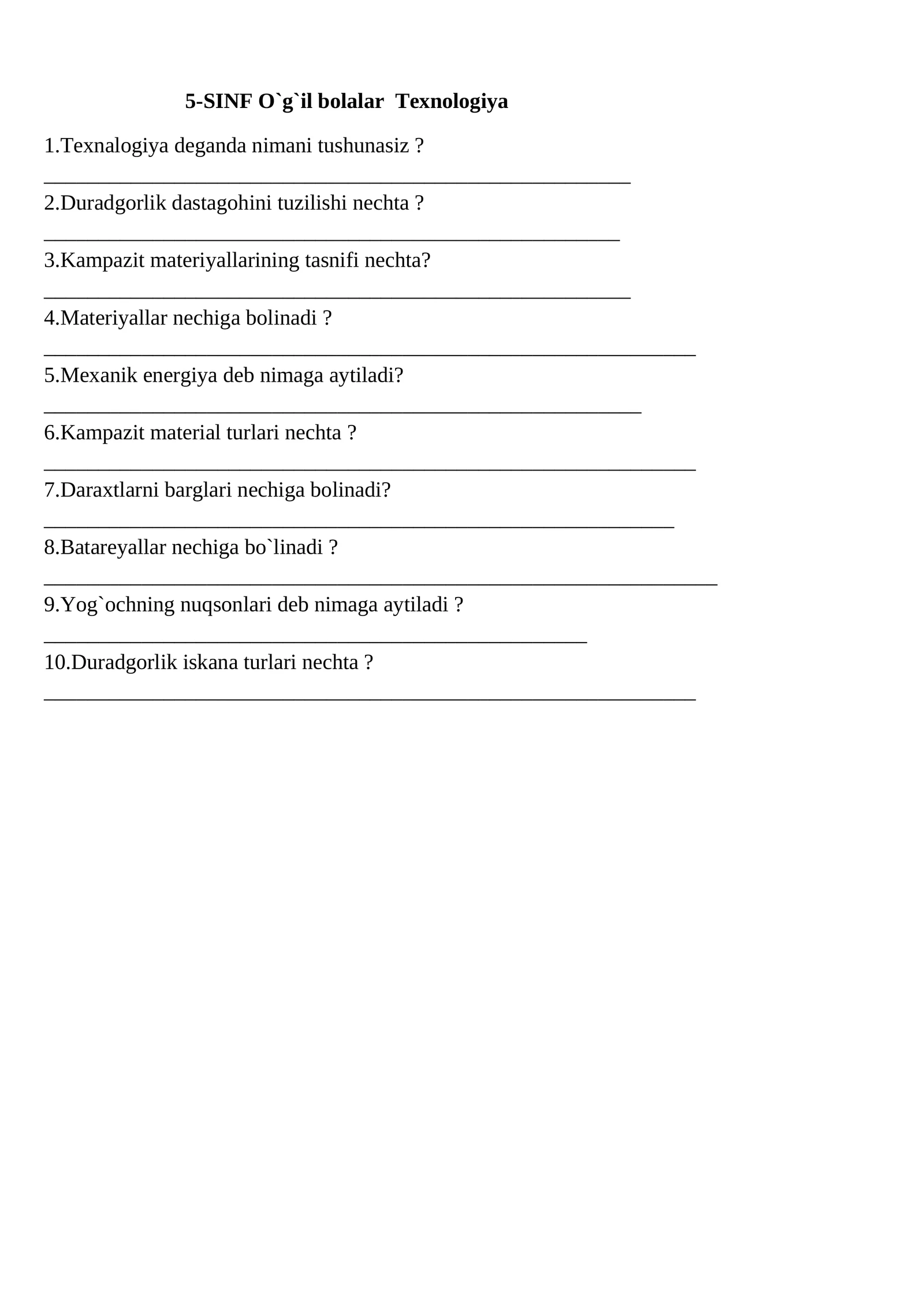 5-SINF O`g`il bolalar Texnologiya