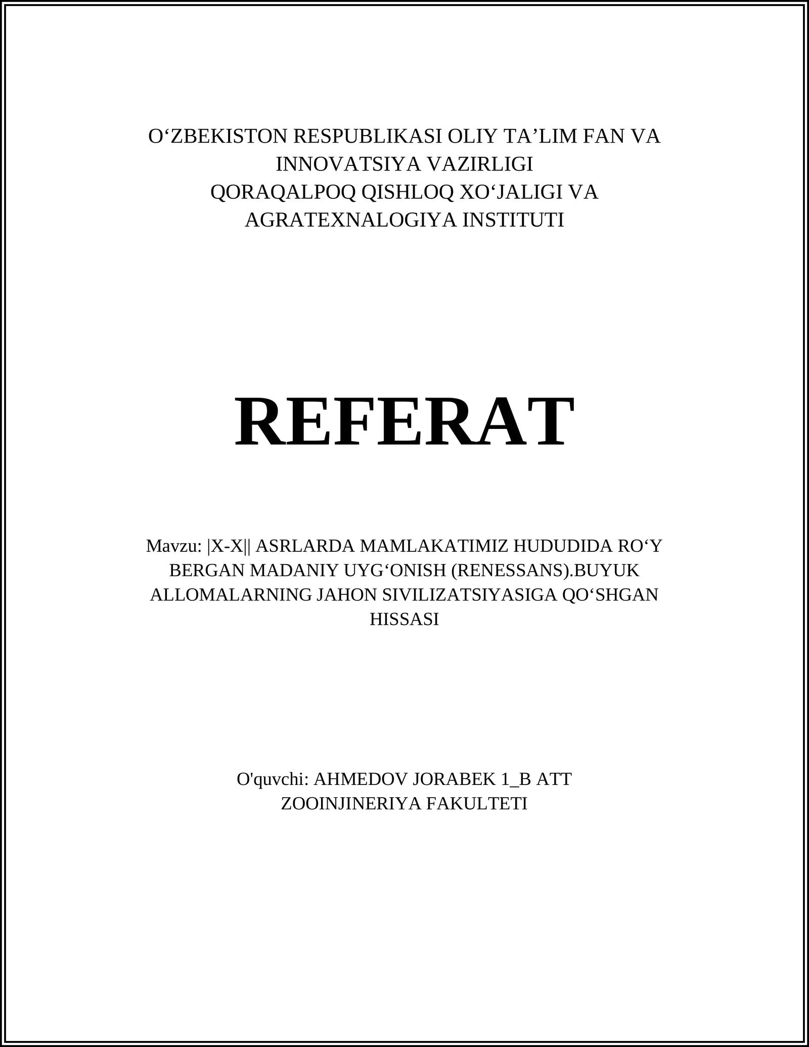 Renessans (X-XVI asrlar)