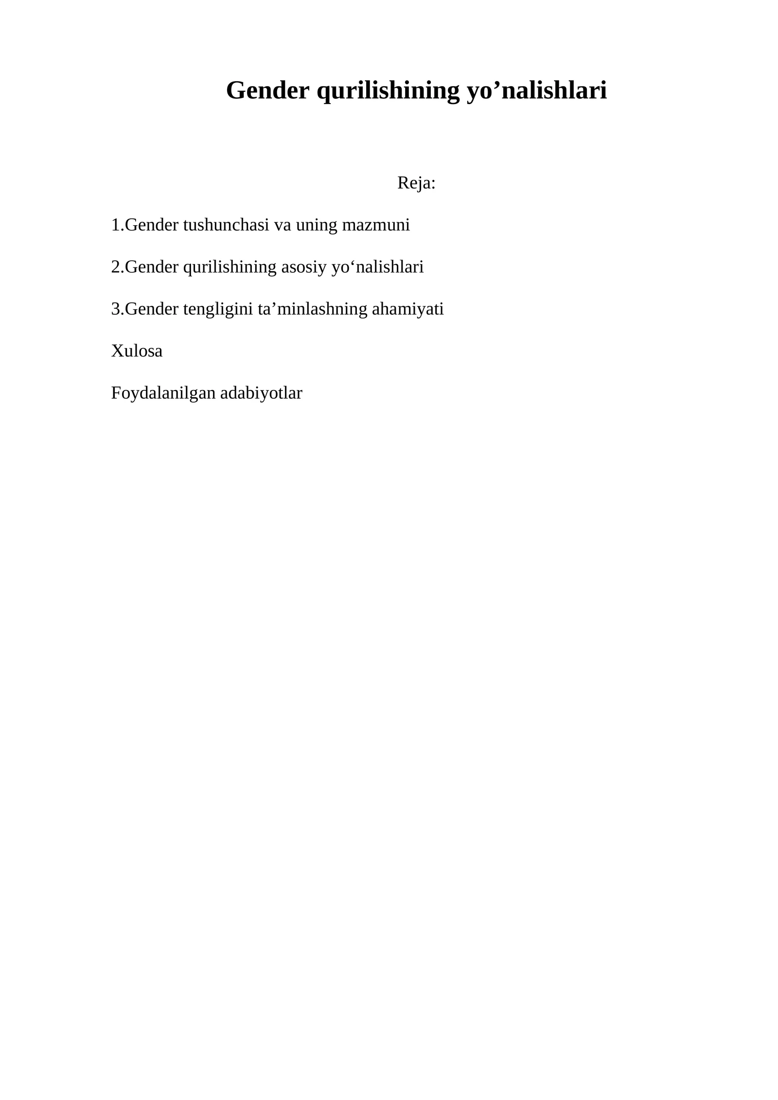 Gender qurilishining yo’nalishlari