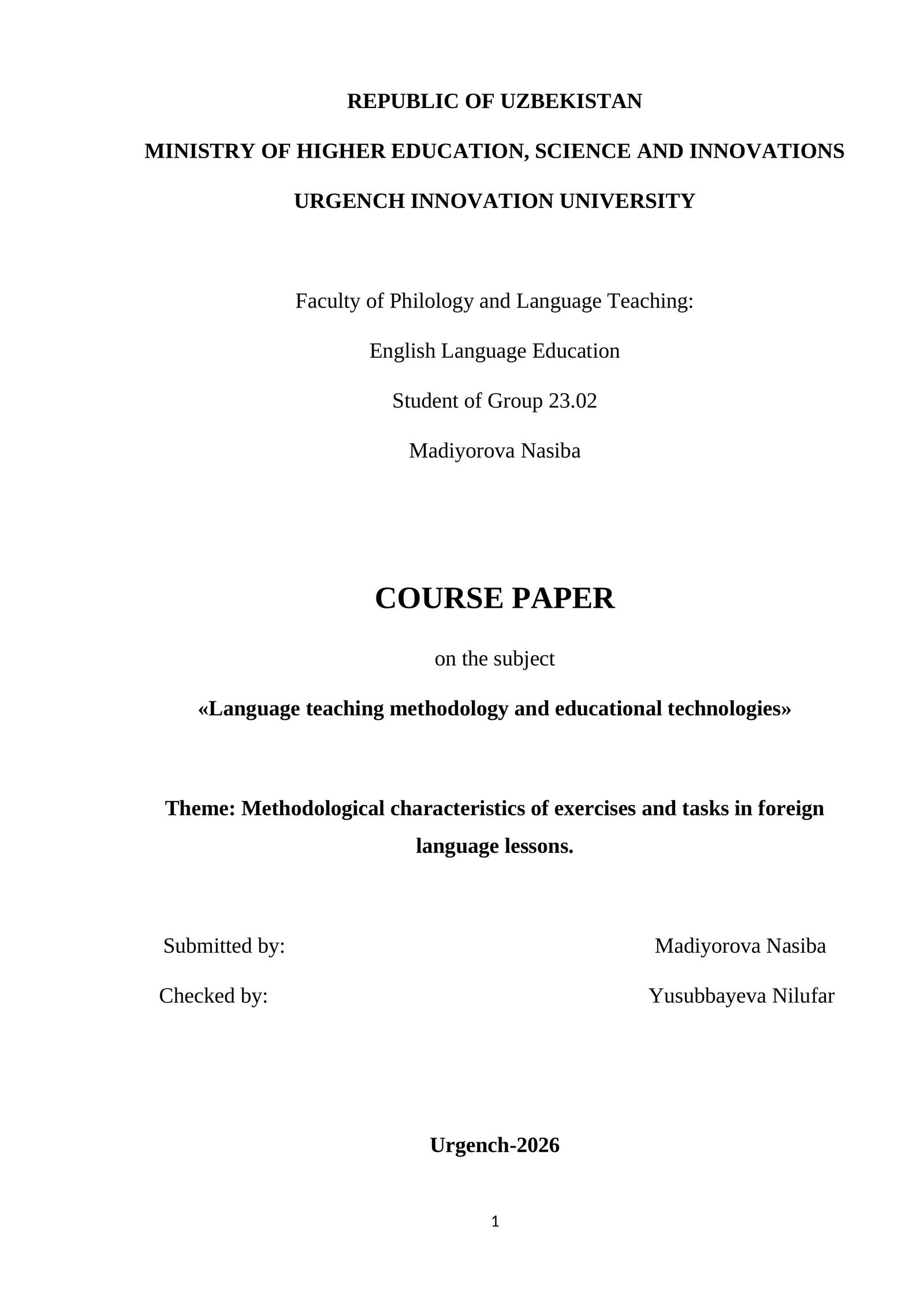 Methodological characteristics of exercises and tasks in foreign language lessons
