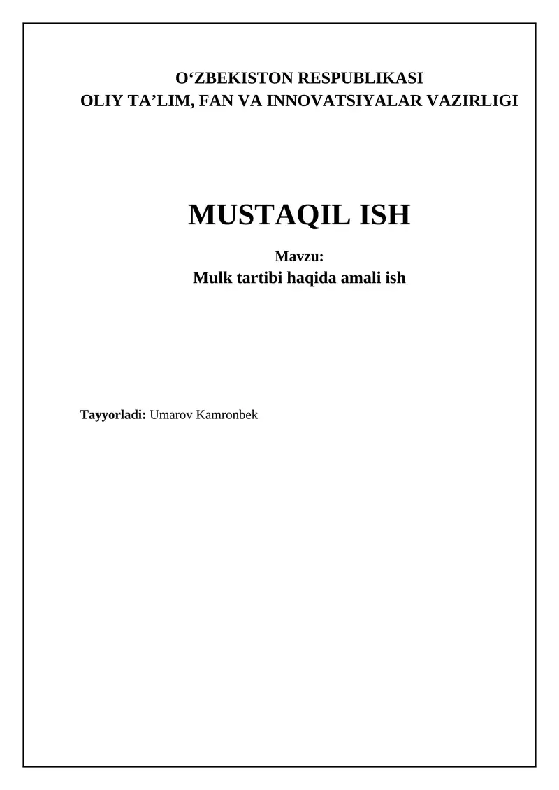 Mulk tartibi haqida amali ish