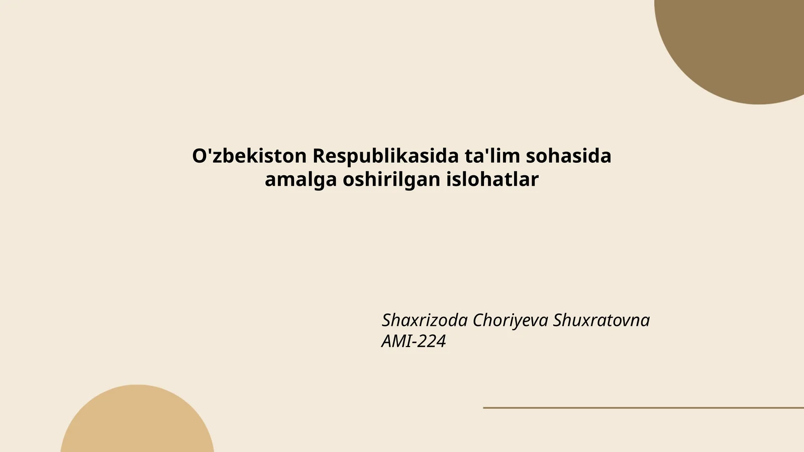 O'zbekiston Respublikasida ta'lim sohasida amalga oshirilgan islohatlar