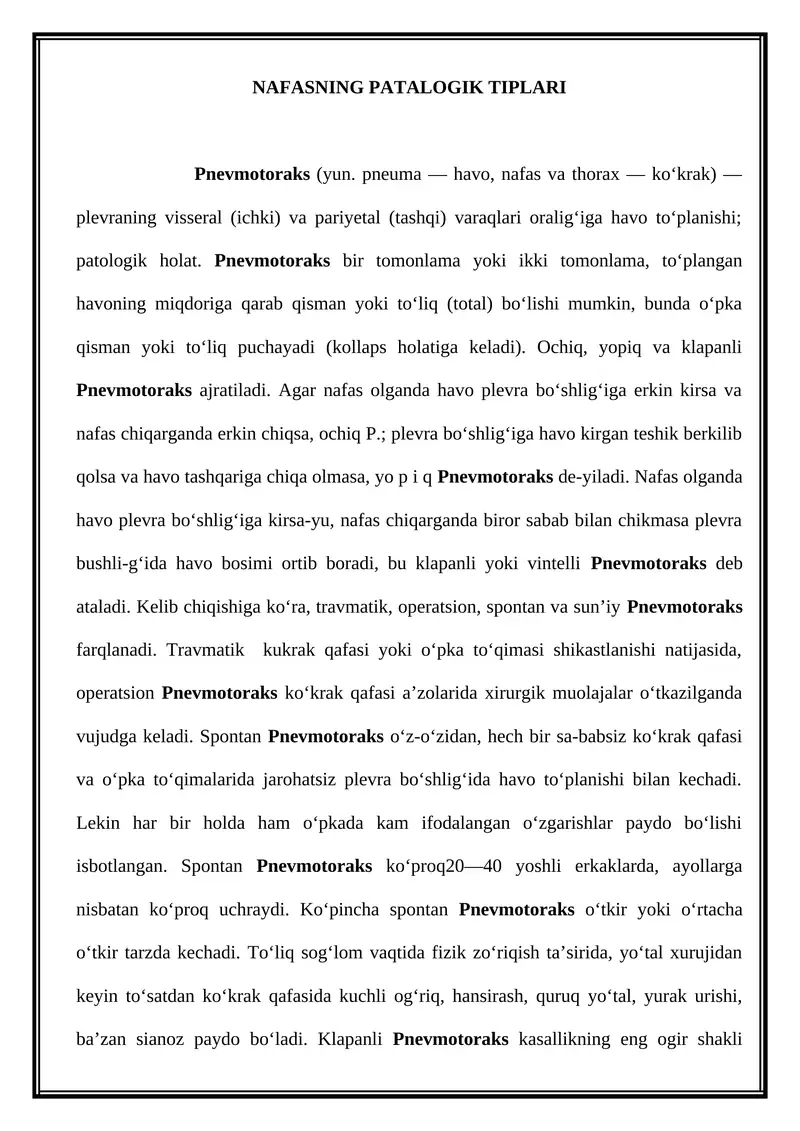 NAFASNING PATALOGIK TIPLARI