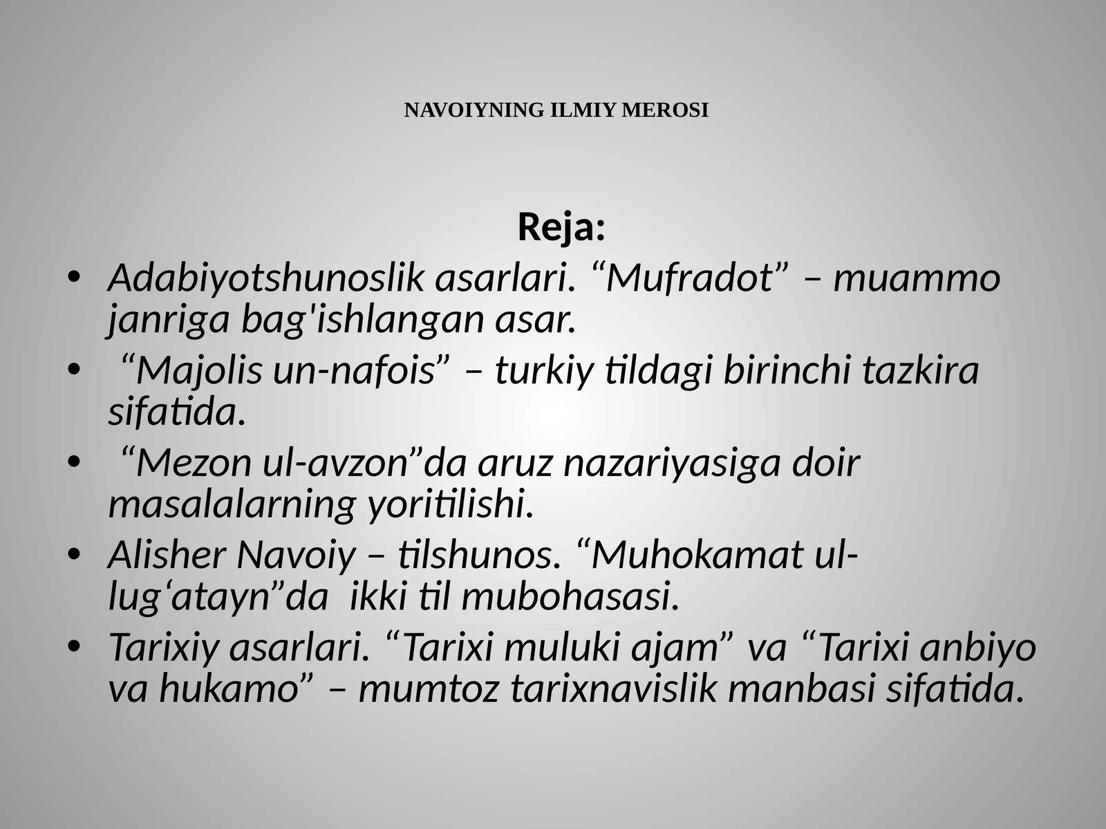 NAVOIYNING ILMIY MEROSI