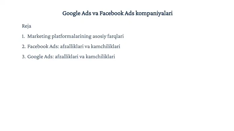 Google Ads va Facebook Ads kompaniyalari