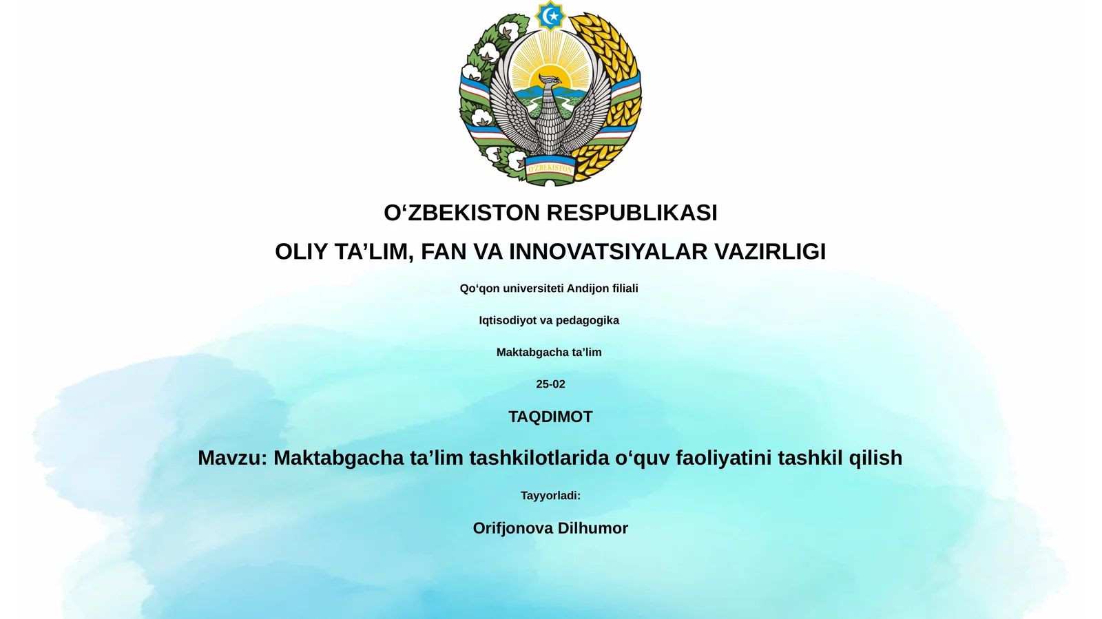 Maktabgacha taʼlim tashkilotlarida oʻquv faoliyatini tashkil qilish