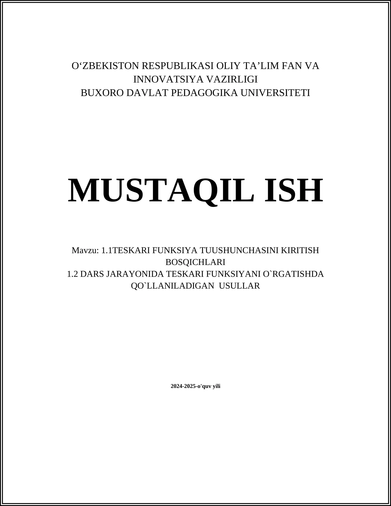 1.1TESKARI FUNKSIYA TUUSHUNCHASINI KIRITISH BOSQICHLARI