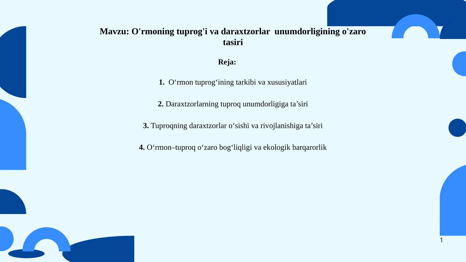 O'rmoning tuprog'i va daraxtzorlar unumdorligining o'zaro tasiri
