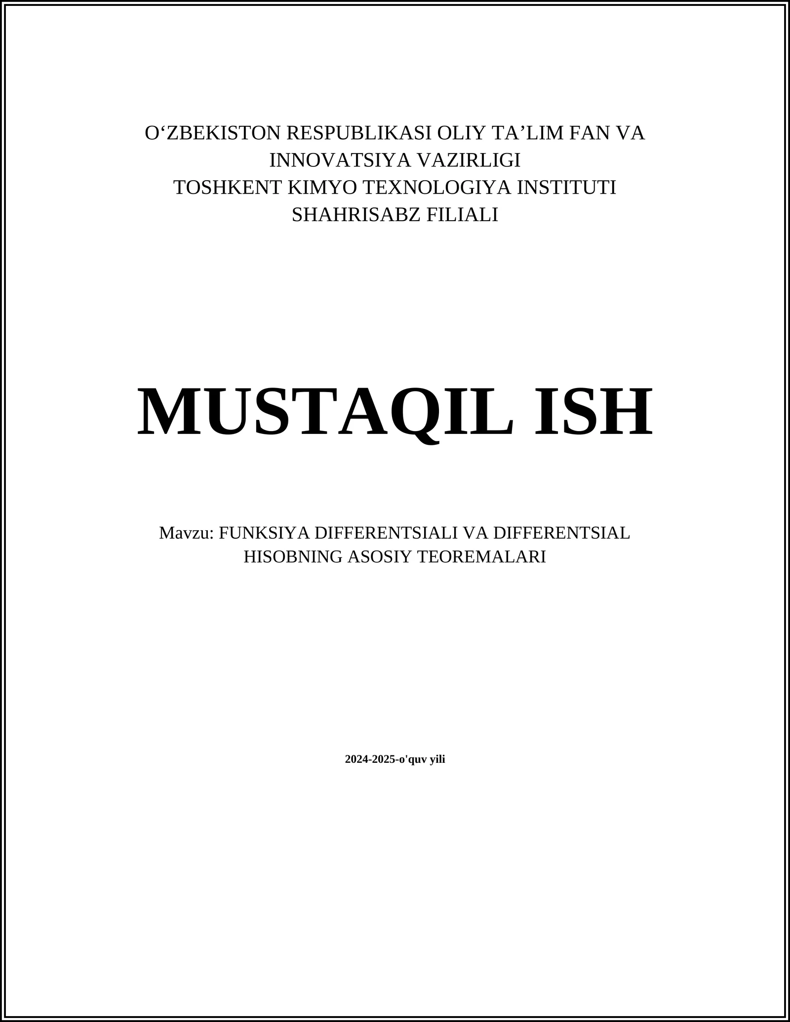 FUNKSIYA DIFFERENTSIALI VA DIFFERENTSIAL HISOBNING ASOSIY TEOREMALARI