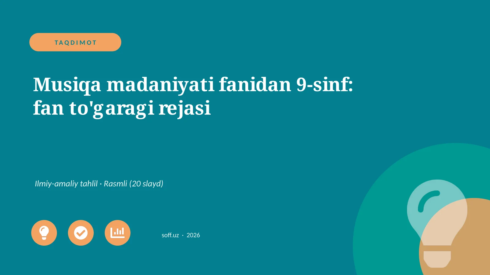 Musiqa madaniyati fanidan 9-sinf: fan to'garagi rejasi