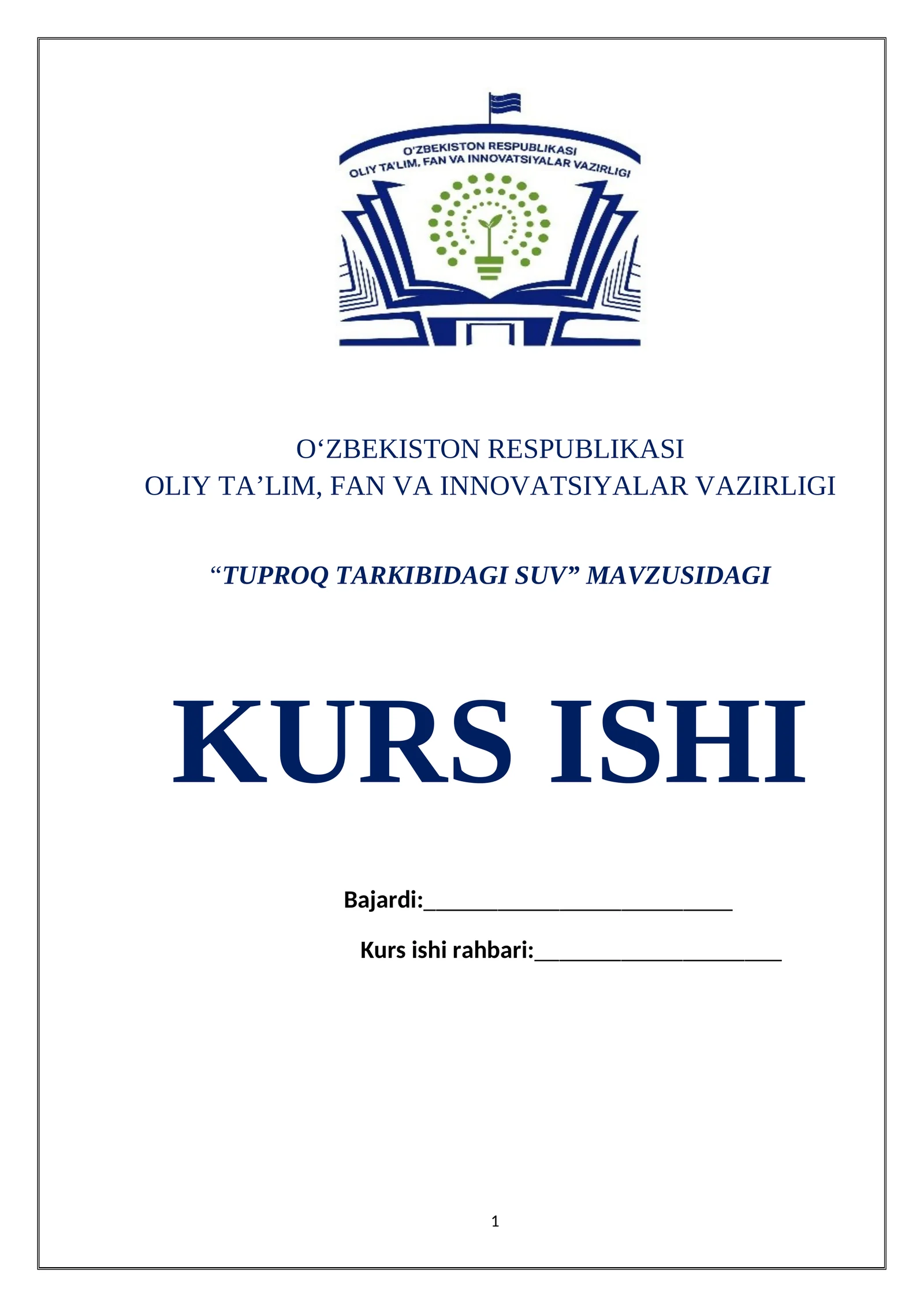KURS ISHI "TUPROQ TARKIBIDAGI SUV"