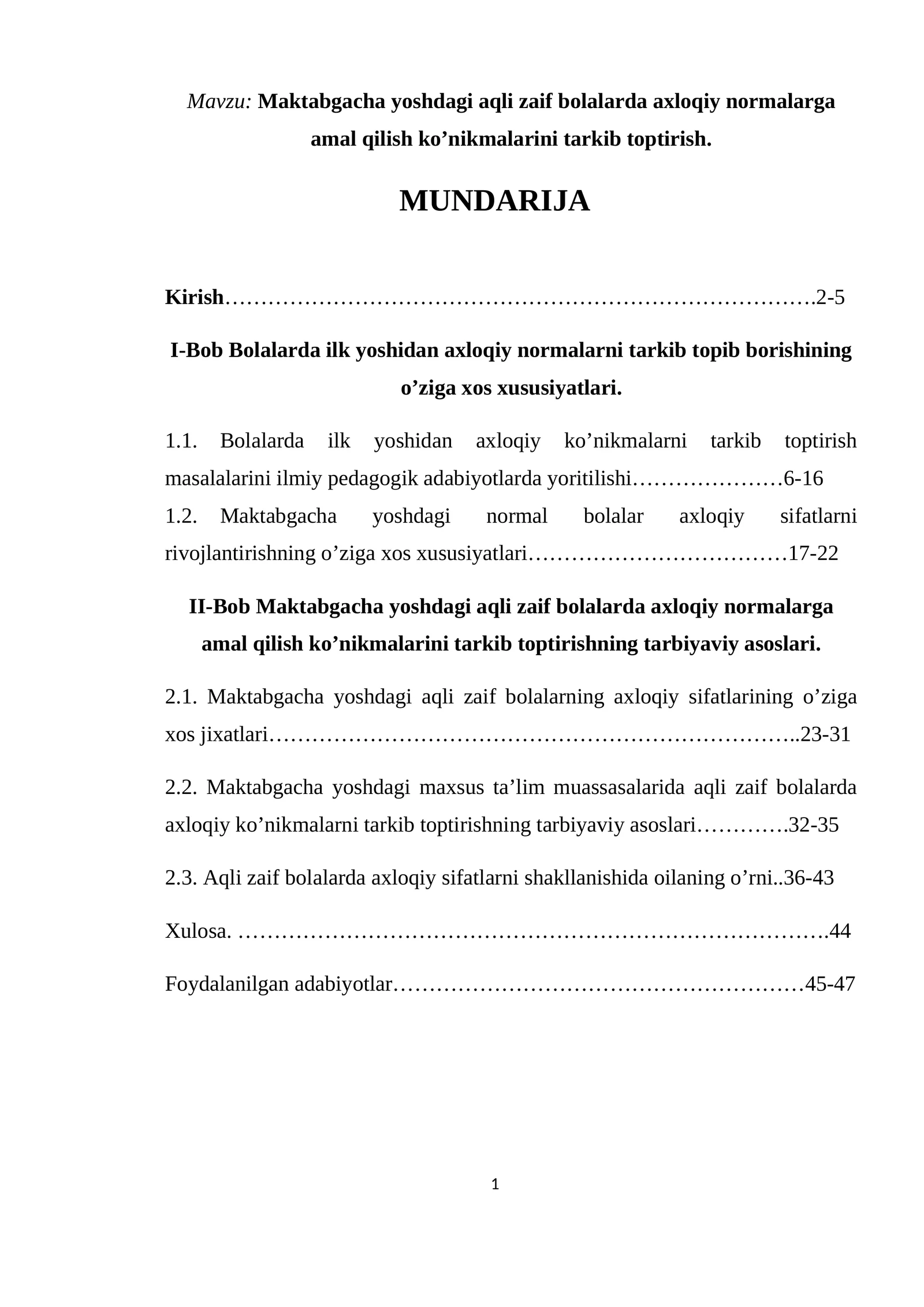 Maktabgacha yoshdagi aqli zaif bolalarda axloqiy normalarga amal qilish ko’nikmalarini tarkib toptirish