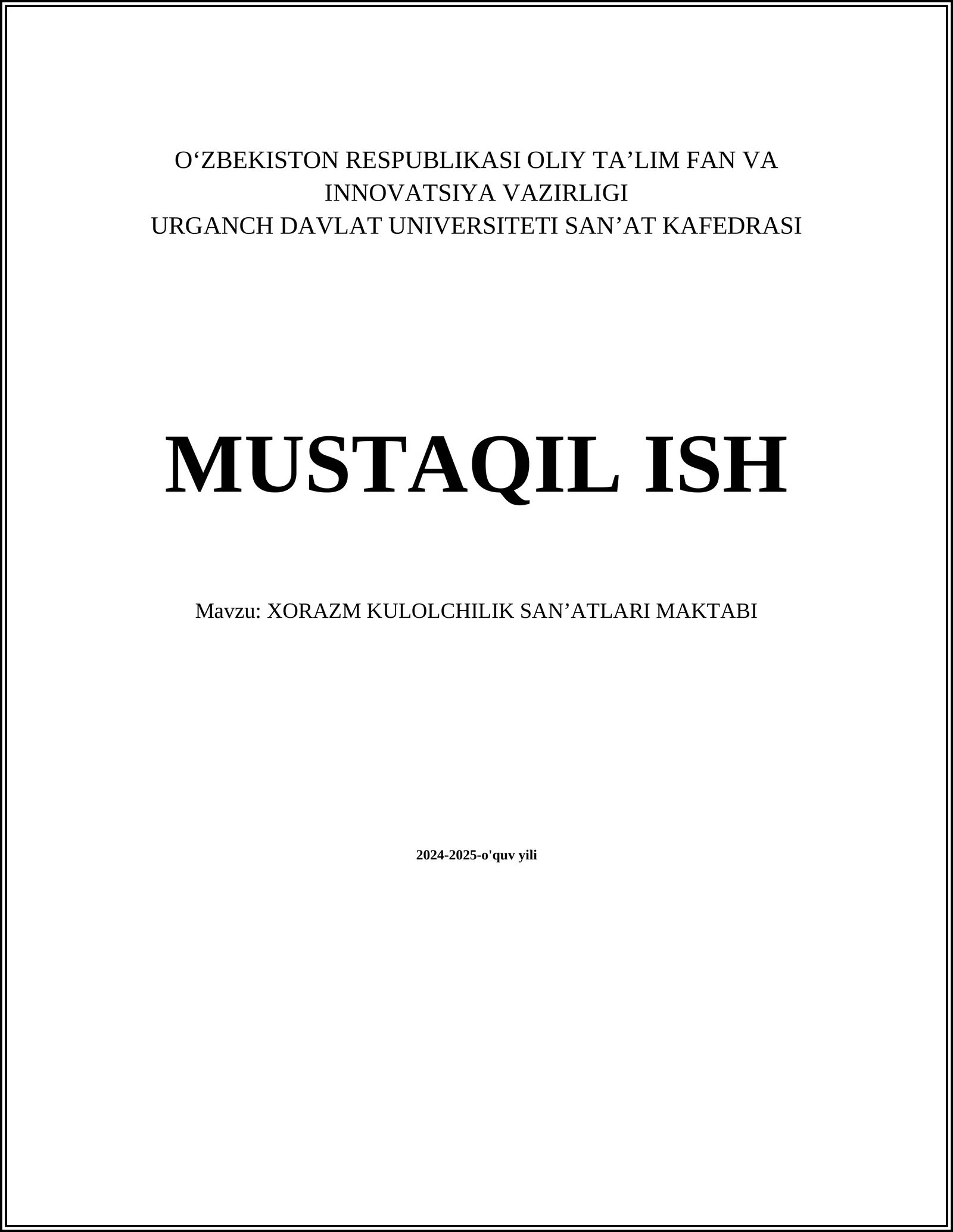 XORAZM KULOLCHILIK SANʼATLARI MAKTABI