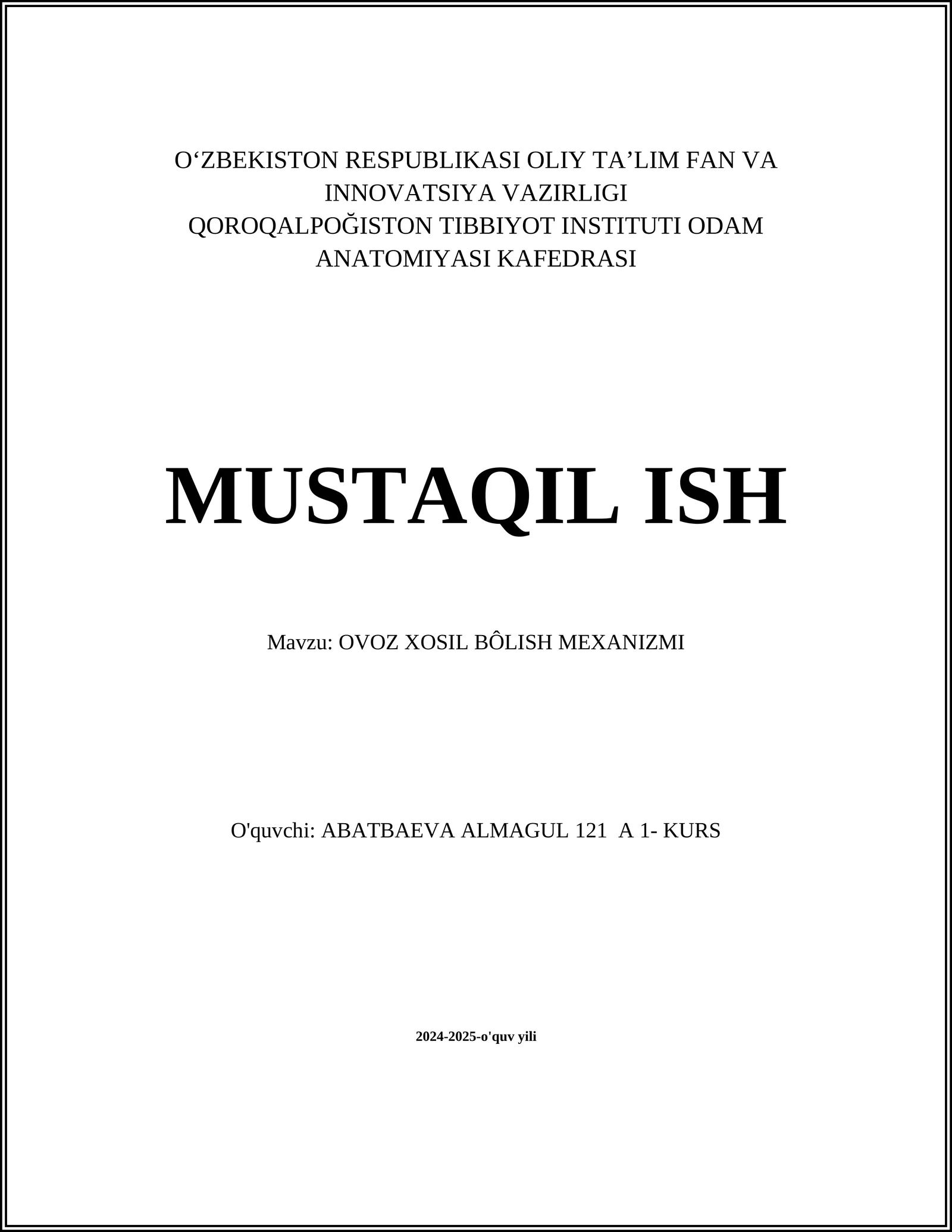 OVOZ XOSIL BÔLISH MEXANIZMI