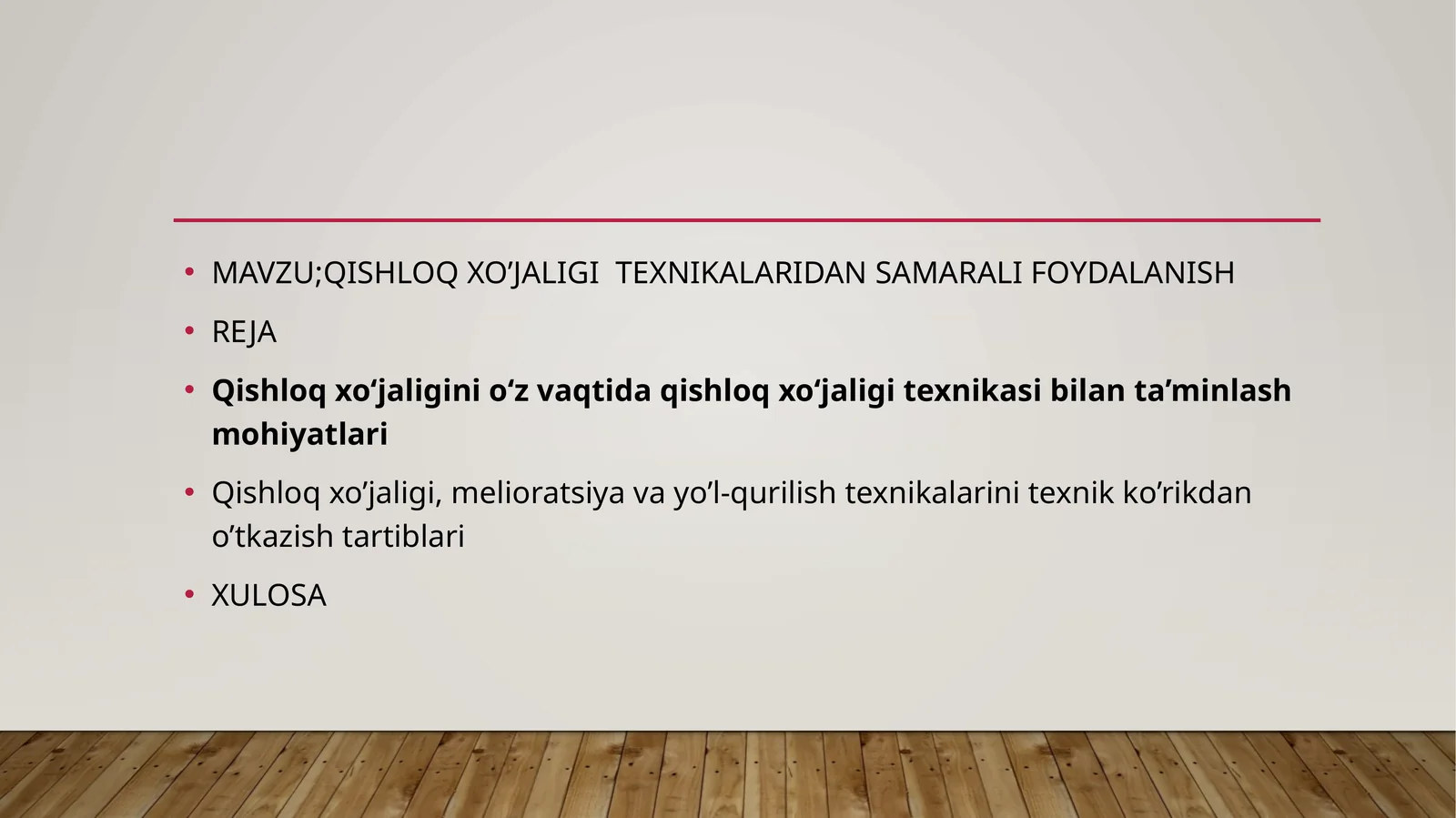 QISHLOQ XO’JALIGI TEXNIKALARIDAN SAMARALI FOYDALANISH