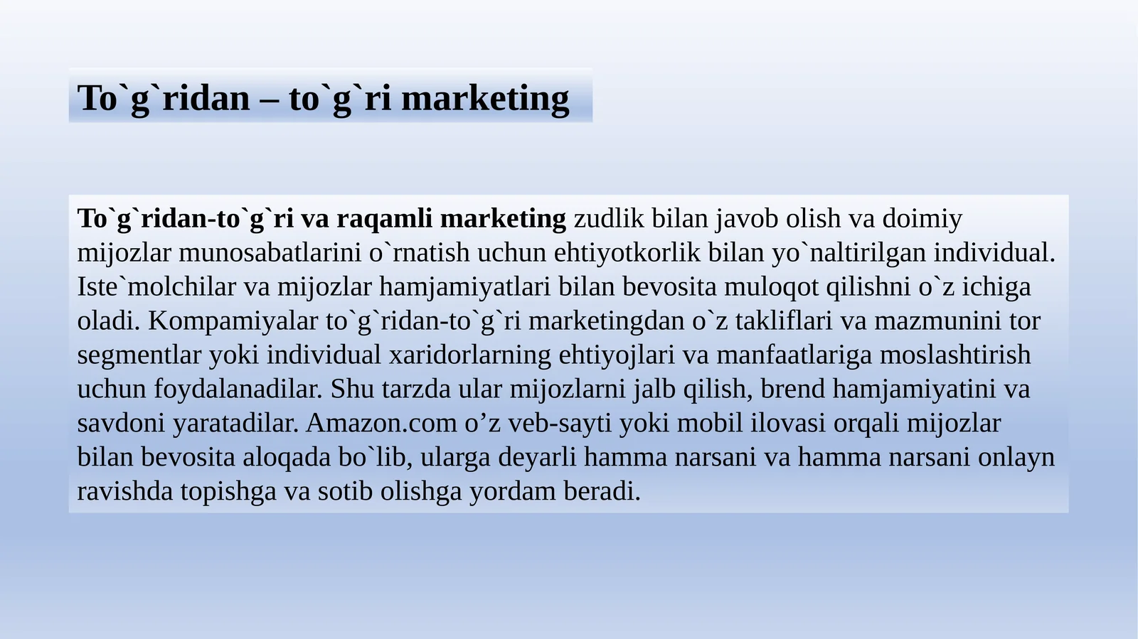 To`g`ridan-to`g`ri va raqamli marketing