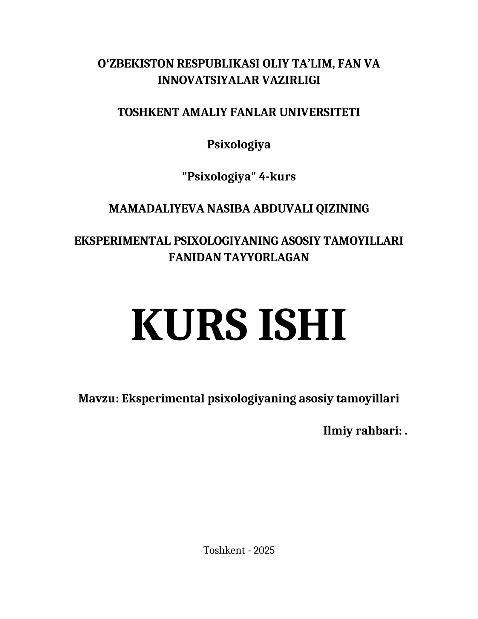 EKSPERIMENTAL PSIXOLOGIYANING ASOSIY TAMOYILLARI